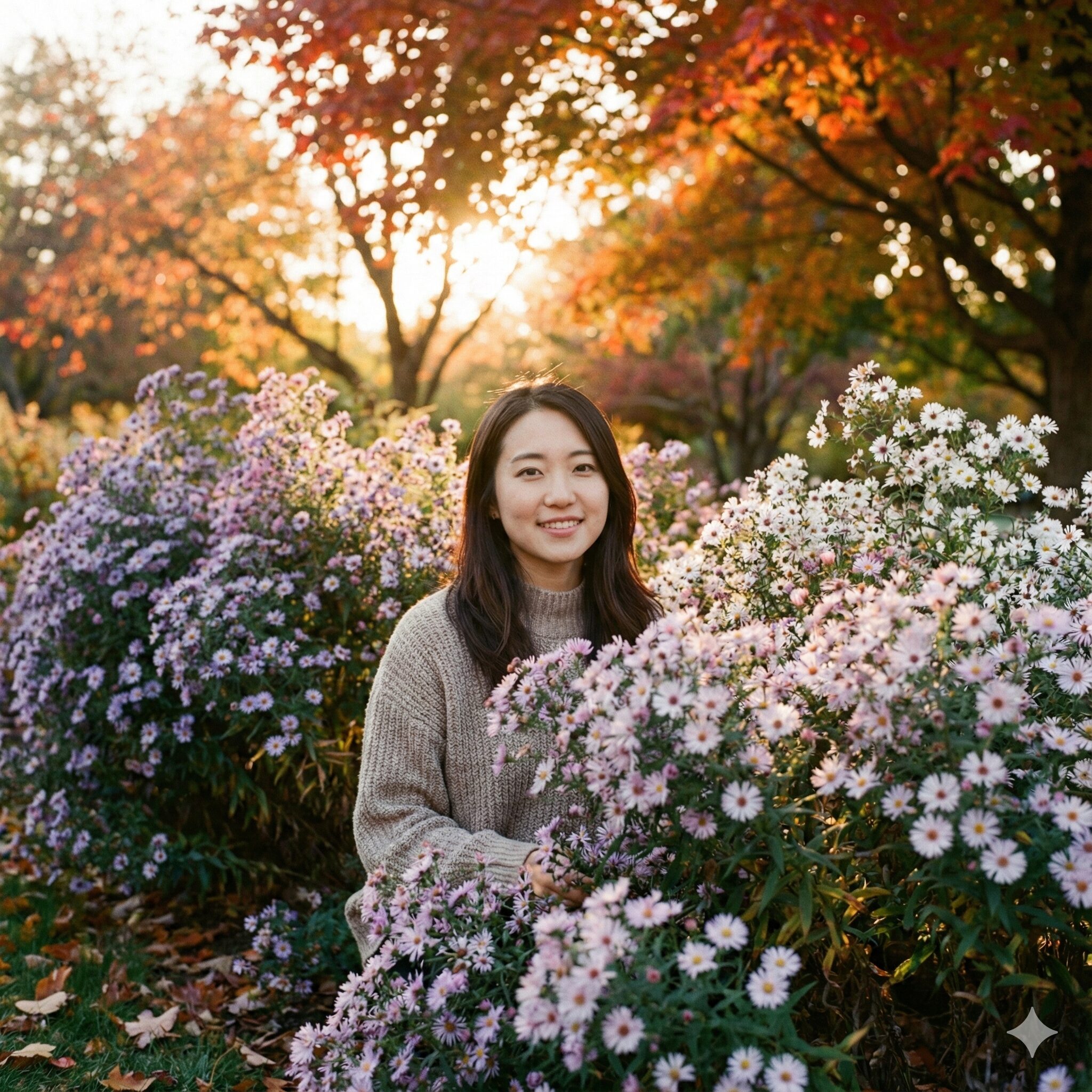 アスター 開花時期3　8月下旬から11月の秋に見頃を迎える、風情ある宿根アスターの開花の様子。