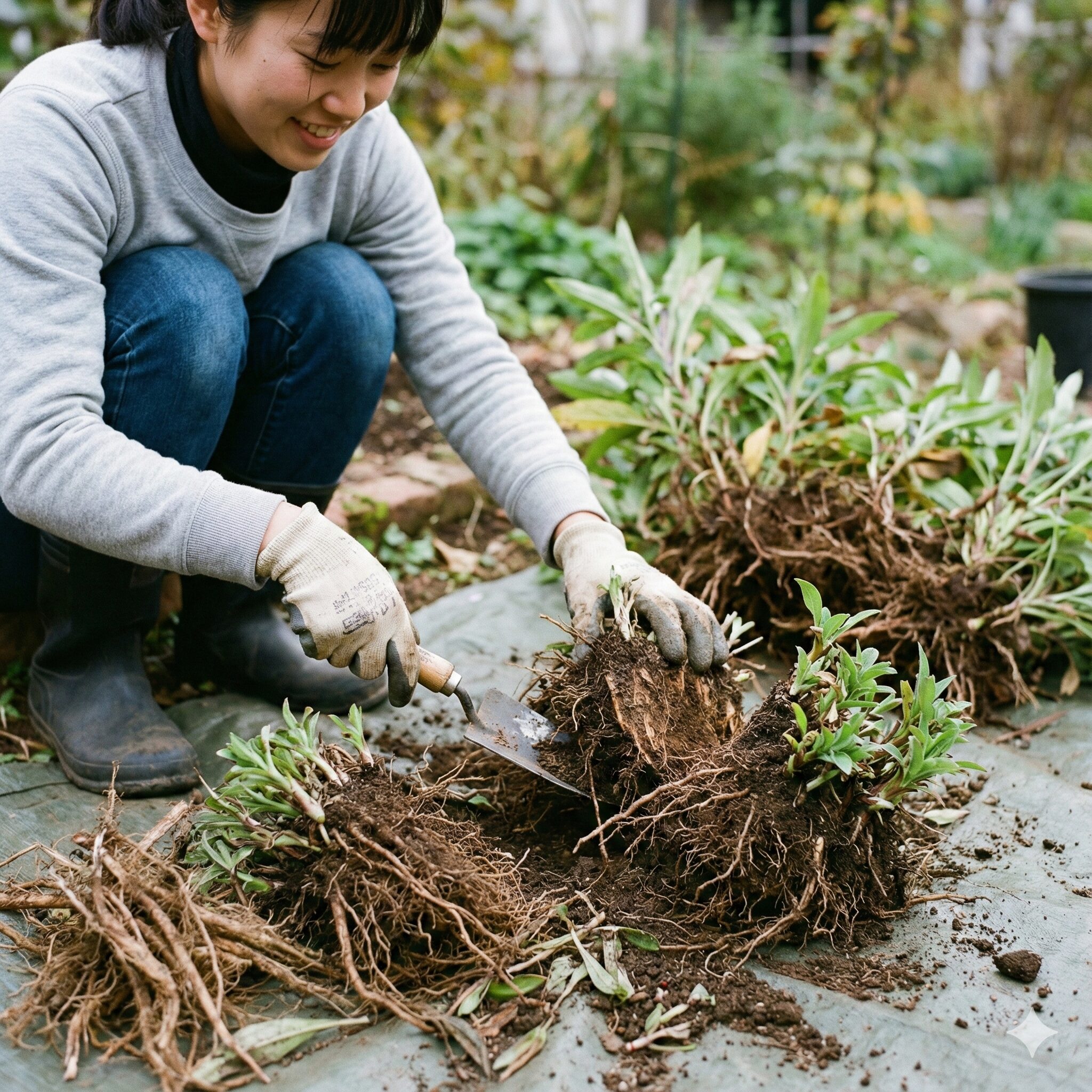 アスターの育て方 初心者10　宿根アスターの株をリフレッシュさせて増やすための株分け作業