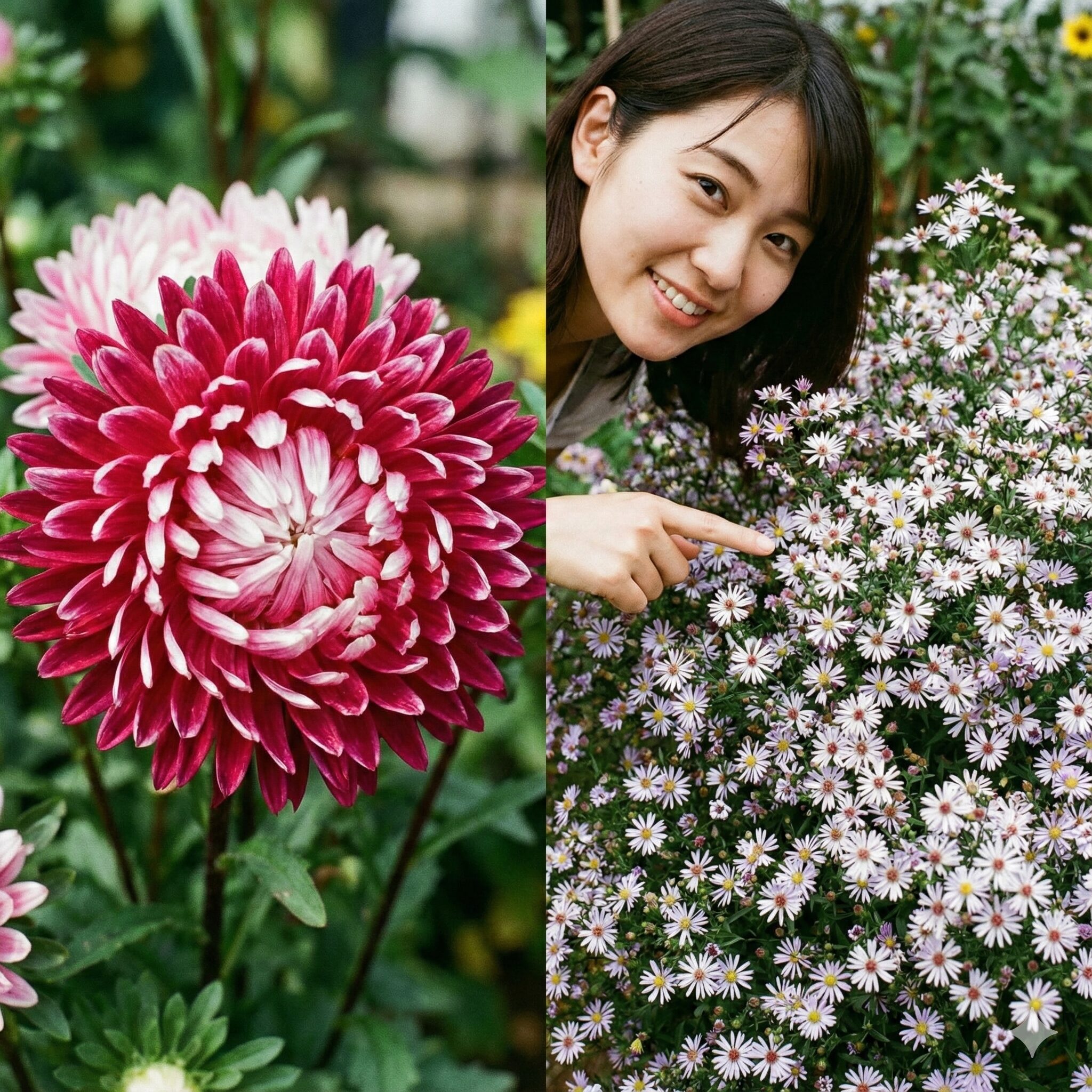 アスターの育て方 初心者2　一年草のアスター（エゾギク）と多年草の宿根アスターの見た目の比較写真