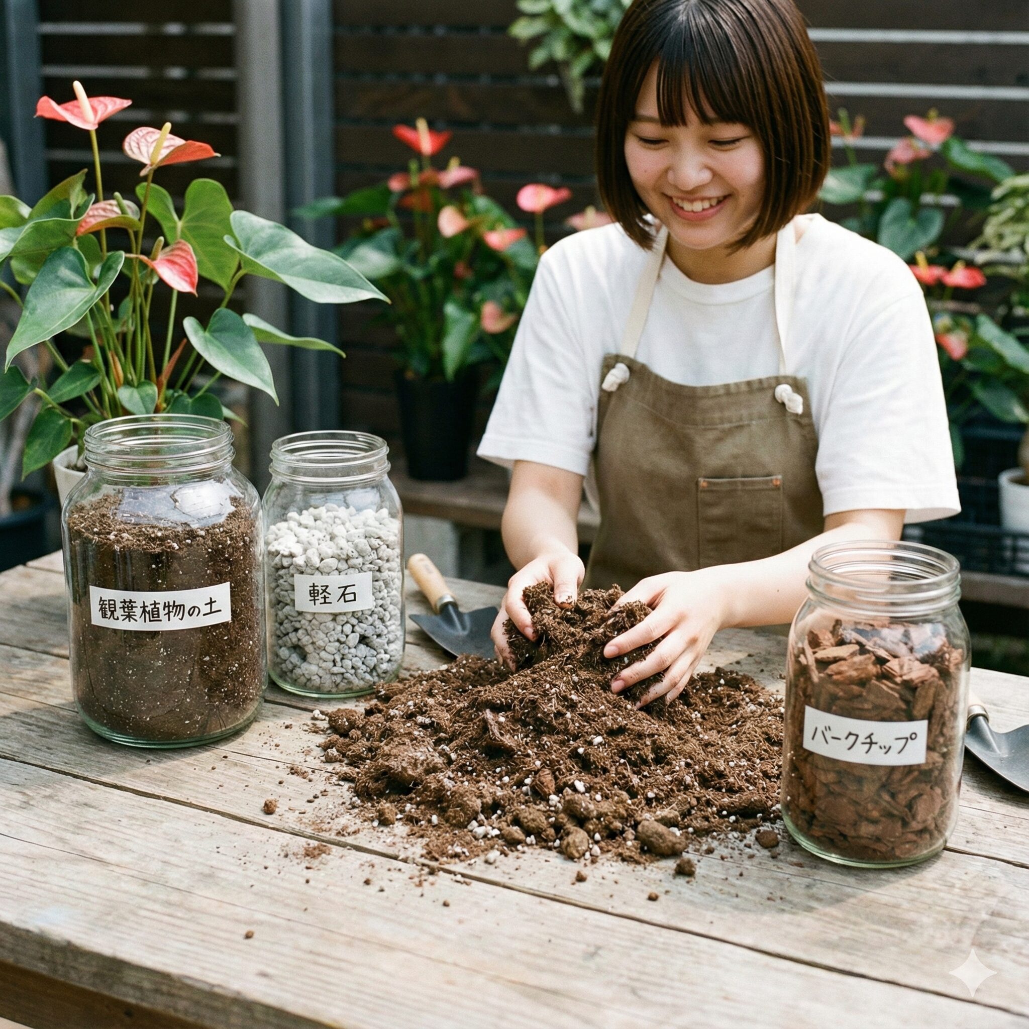 アンスリウム 育て方 枯れる7　アンスリウムの根腐れを防ぐ、通気性を高めた用土のブレンド例と素材