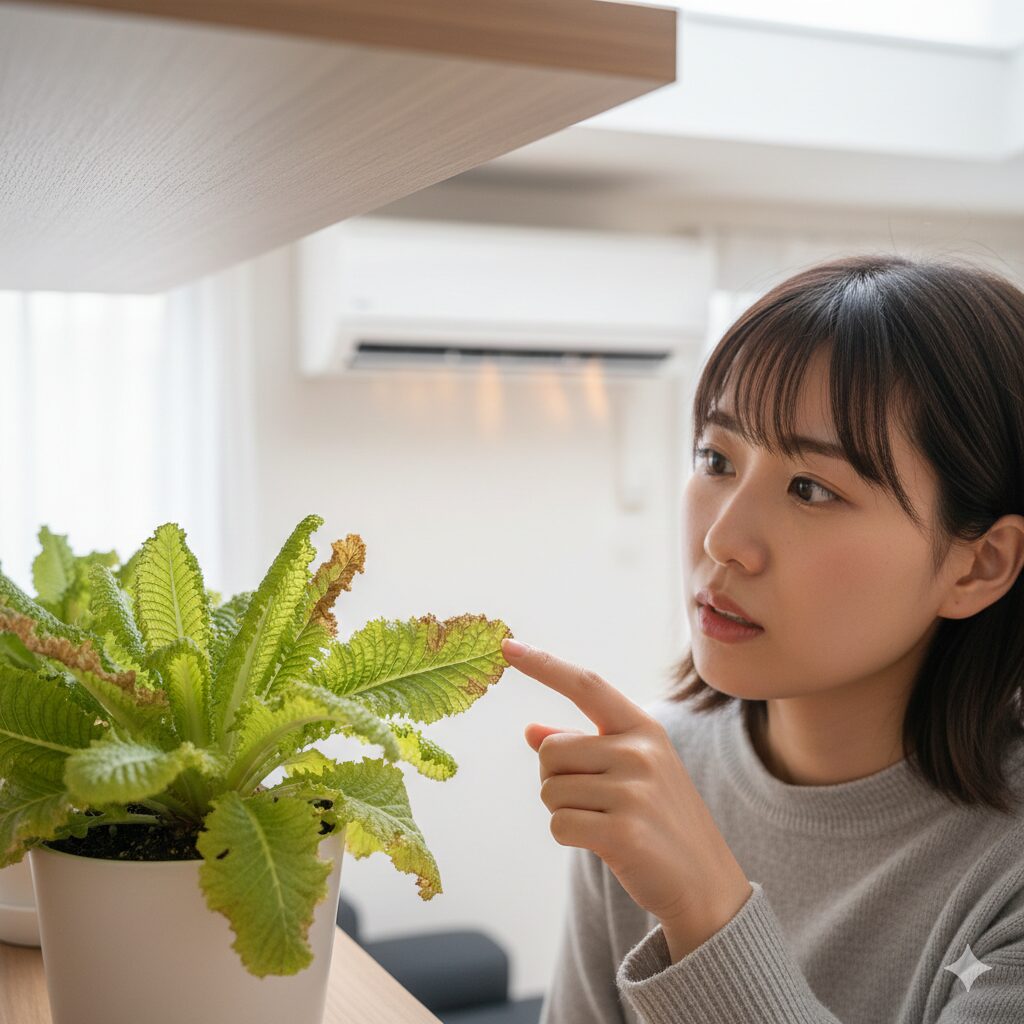 ウィンティー しおれる4　エアコンの温風が直接当たり、乾燥ストレスを受けているウィンティー。