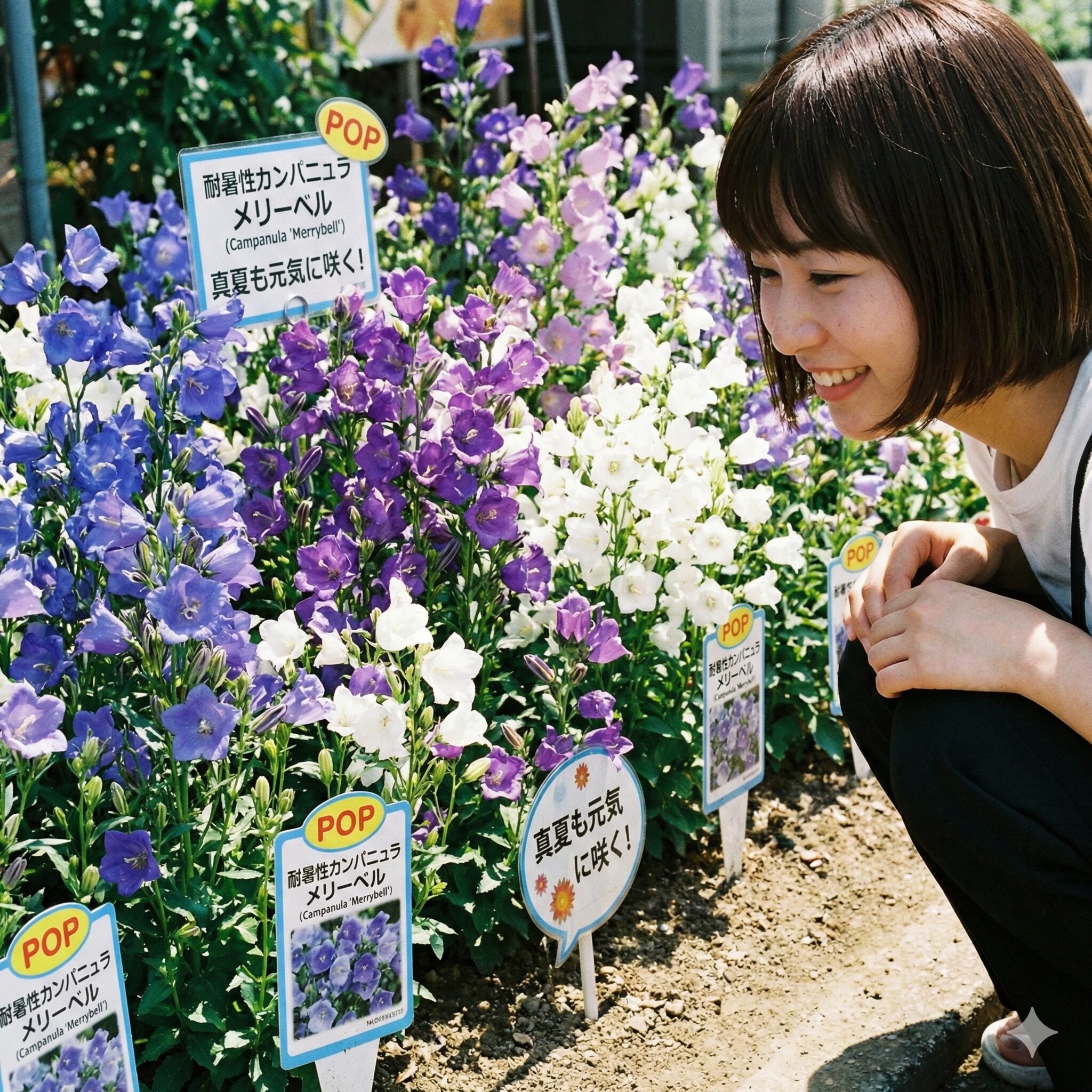 カンパニュラ 育て方 地植え3　真夏の暑さでも元気に咲く耐暑性カンパニュラ品種「メリーベル」の花壇