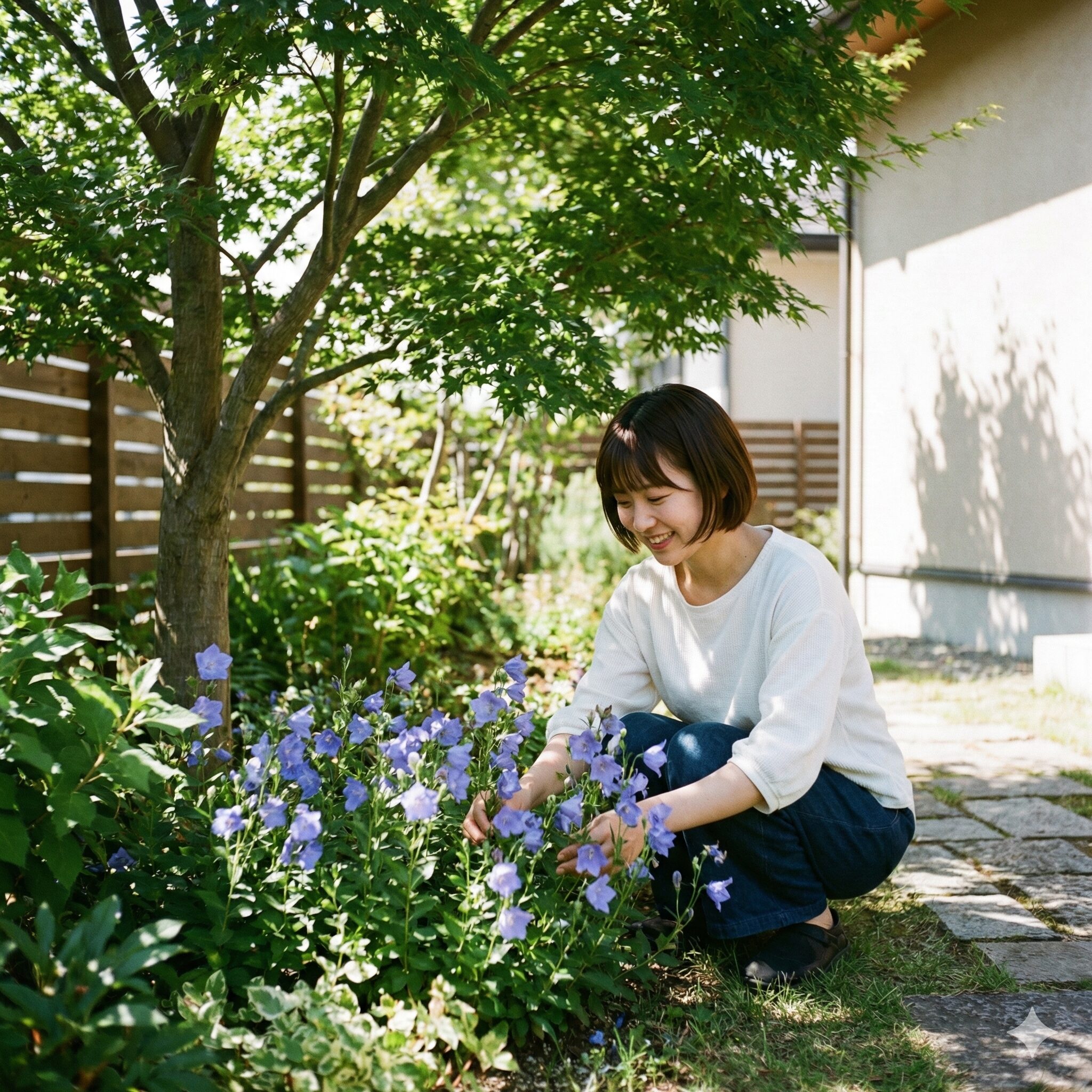 カンパニュラ 育て方 地植え6　カンパニュラに適した午前中日が当たり、風通しの良い庭の場所