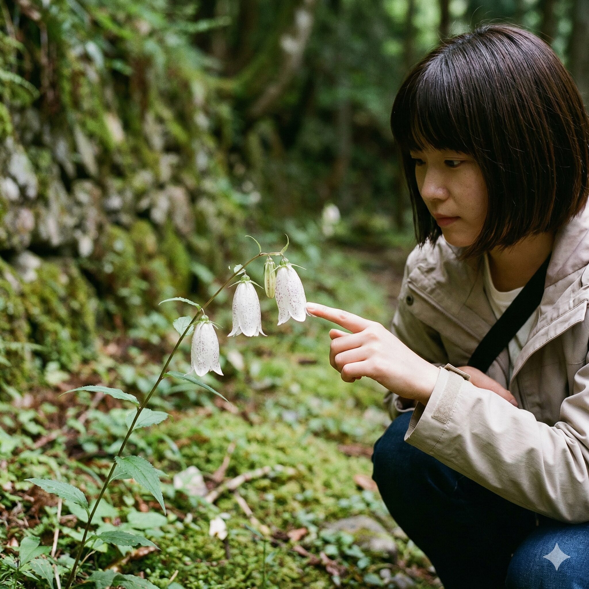 カンパニュラ 花言葉 色 別9　提灯のように下を向いて咲くホタルブクロの花。カンパニュラと混同されやすい日本の自生種。