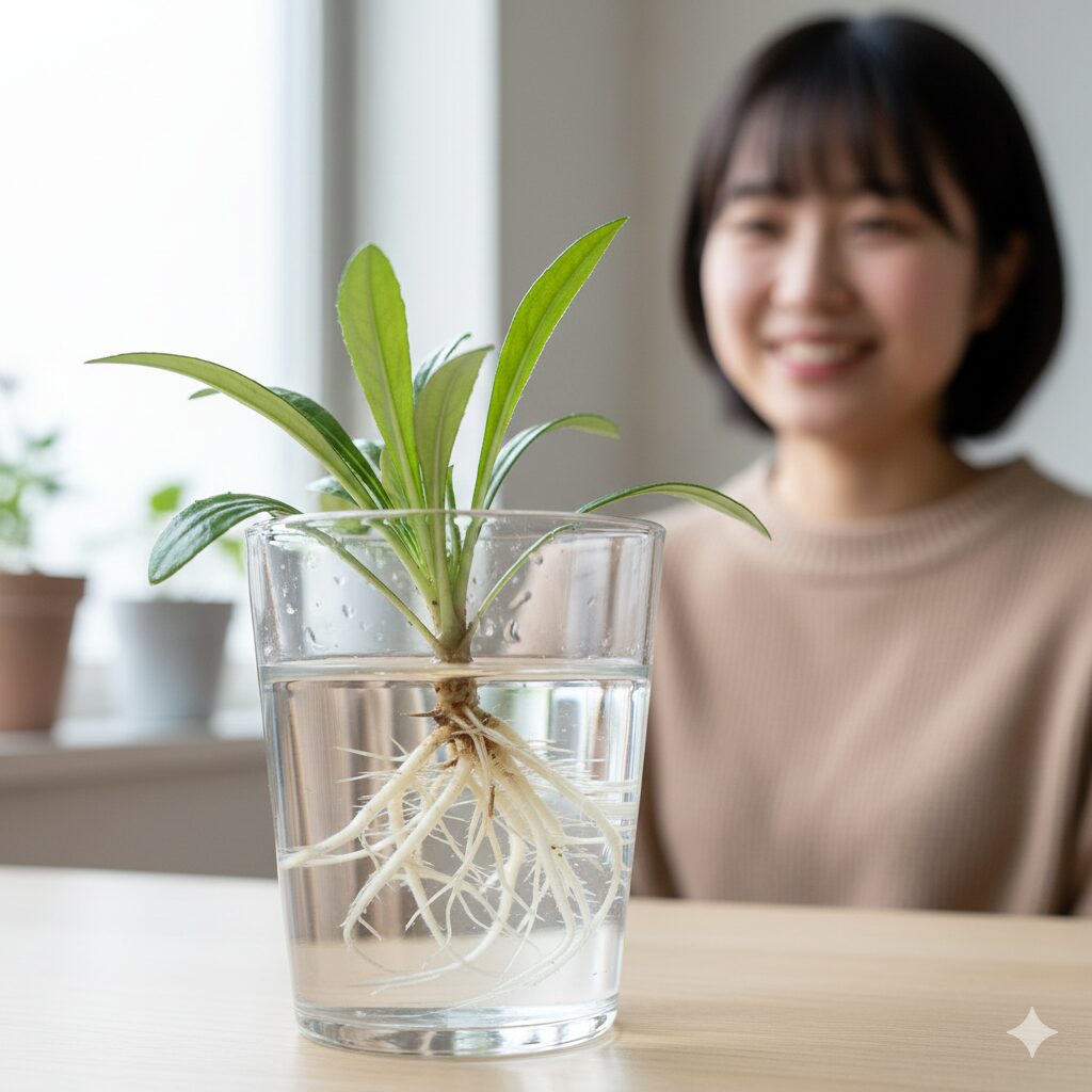 ガザニア 切り戻し 時期10　挿し芽に成功して新しい葉が展開し始めたガザニアの若い苗