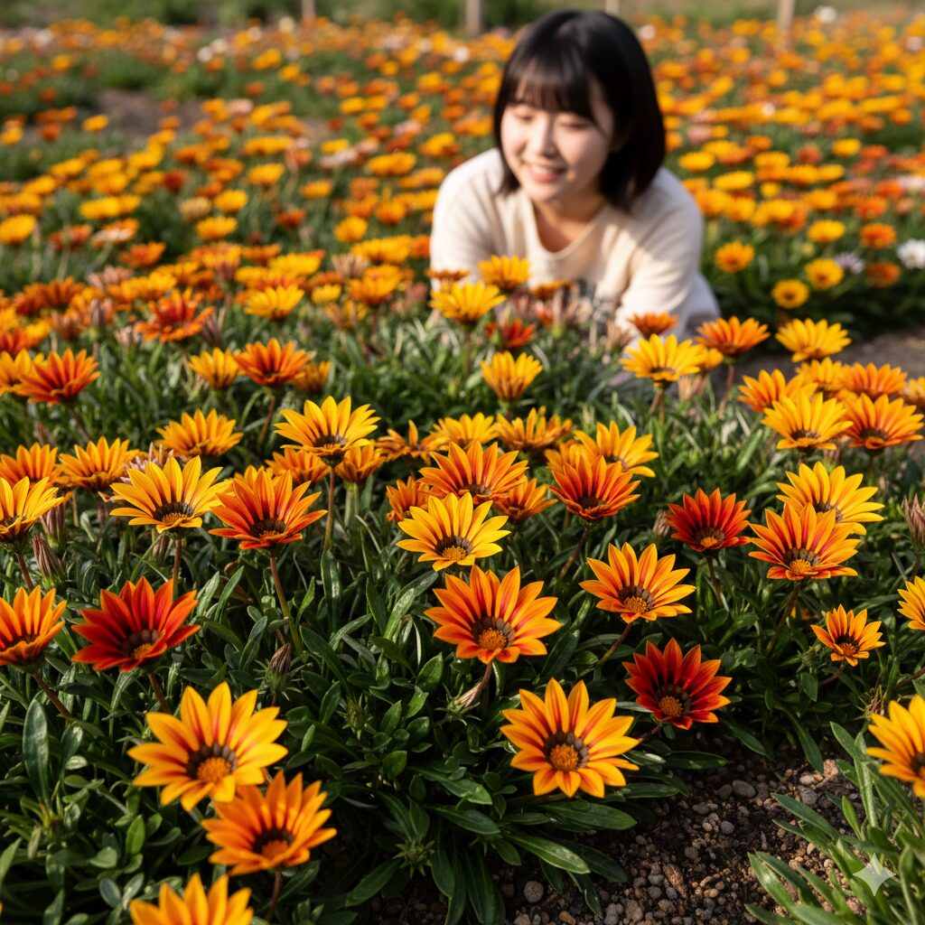 ガザニア 寄せ植え 相性2　グランドカバーとして力強く広がり花を咲かせる宿根ガザニアの成長特性