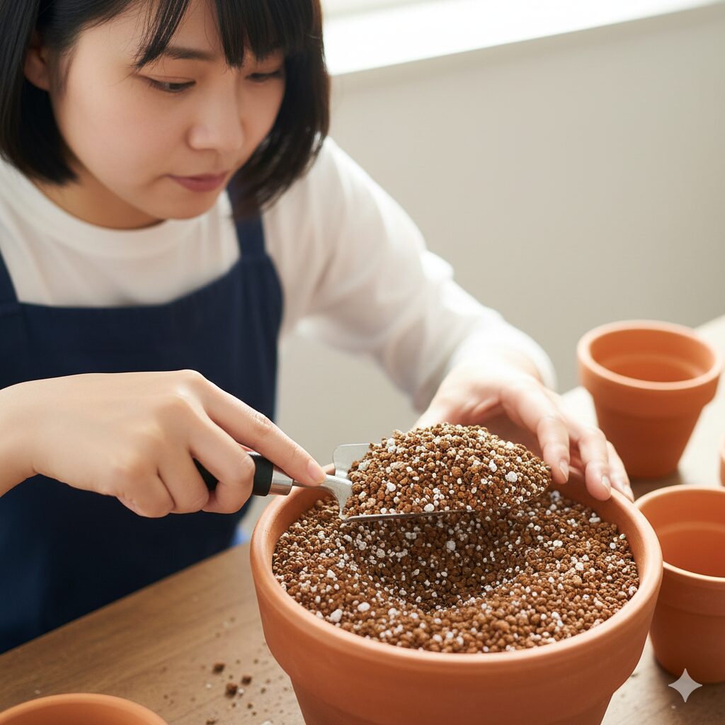 ガザニア 寄せ植え 相性6　ガザニアの根腐れを防ぐための水はけの良い配合土と植え付けの準備