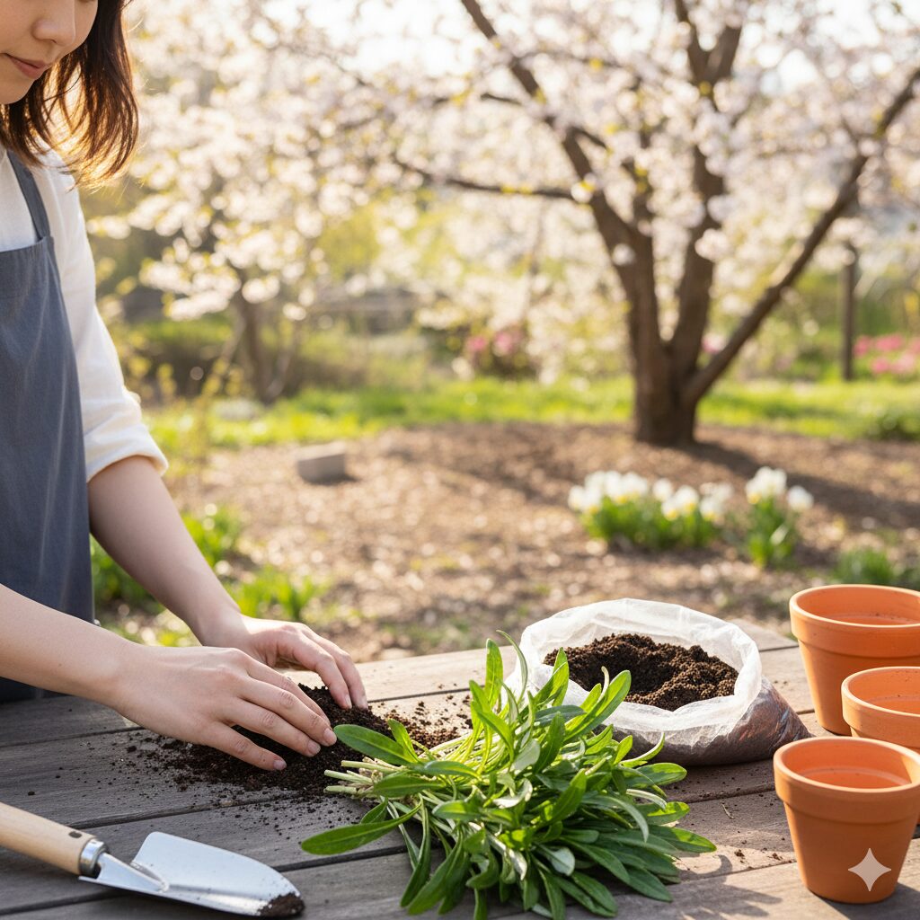 ガザニア 株分け やり方3　秋の9月から10月に株分けを行い、冬越しに向けて根を張らせるガザニアの苗。