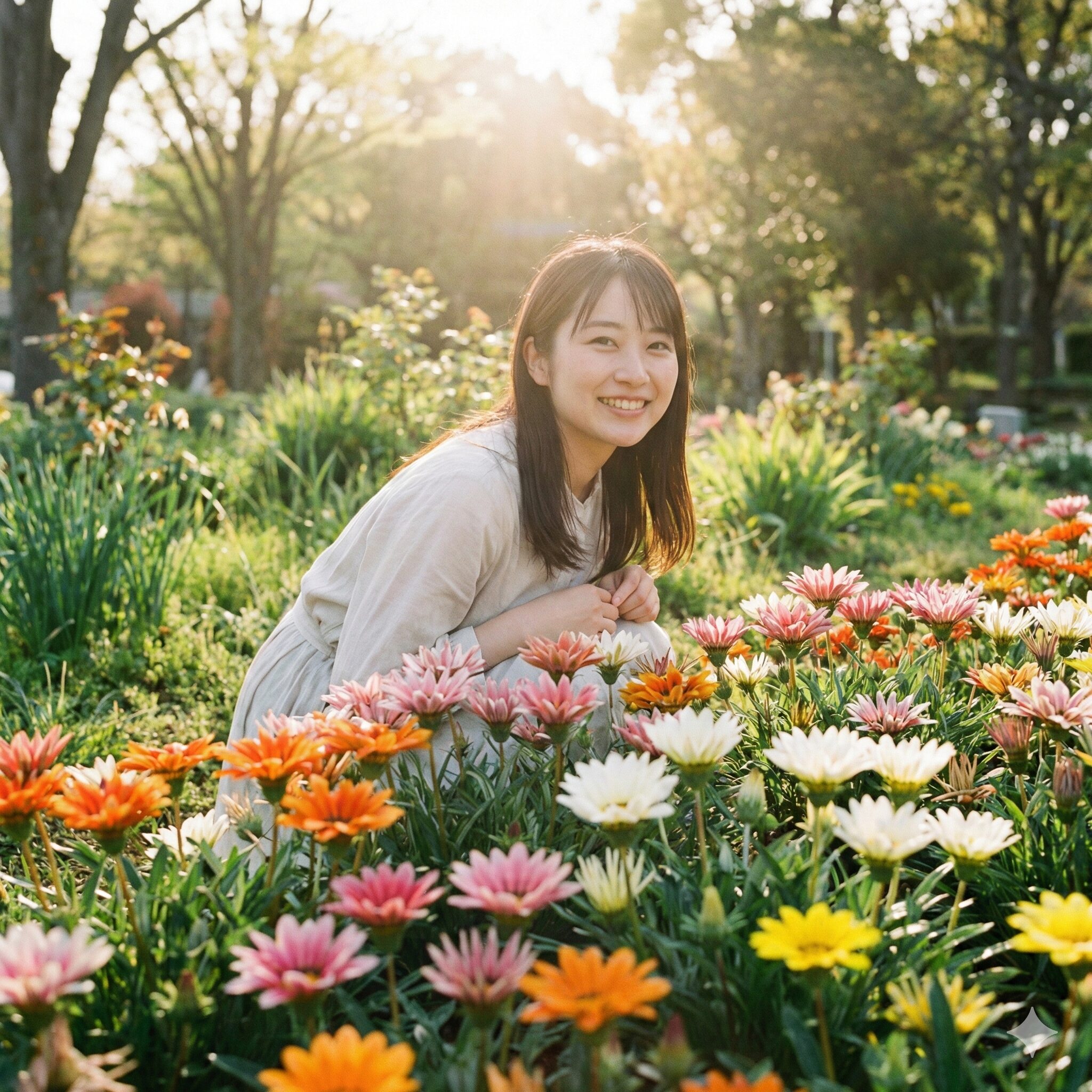 ガザニア 開花時期2 春の暖かい日差しの中で次々と蕾を開花させている色とりどりのガザニア