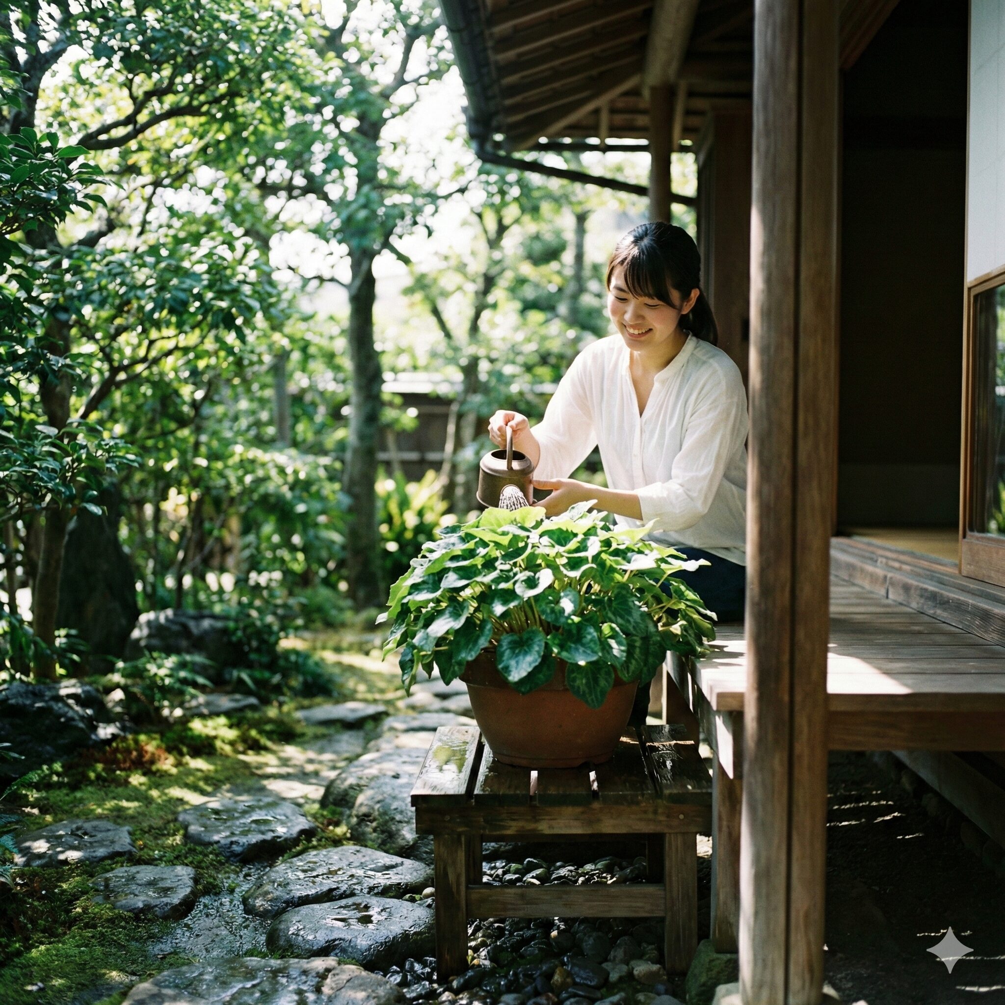 シクラメン 水やり 底面給水10　夏越し中のシクラメンを涼しい日陰で管理する非休眠法の様子