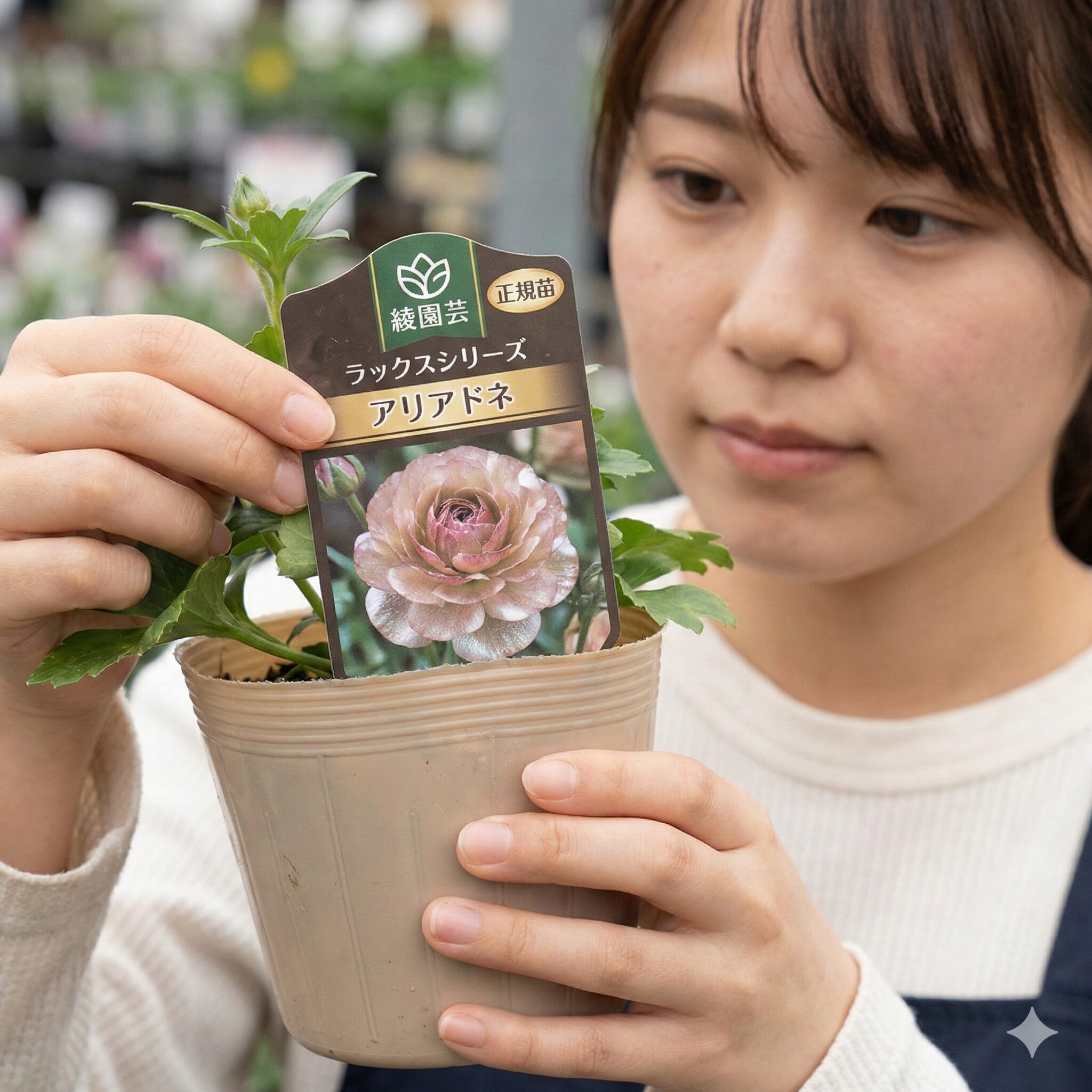 ラナンキュラス ラックス 人気 順6　ラナンキュラスラックスの苗に付いている綾園芸の正規品種証明ラベル