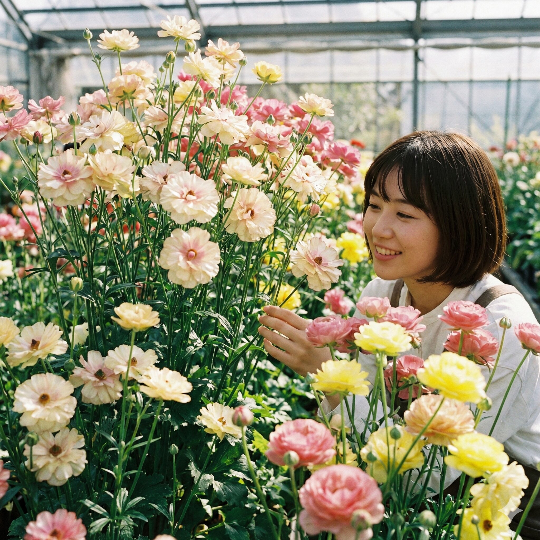 ラナンキュラス 植える 時期9　花びらに光沢があり、植えっぱなしで夏越しができるラナンキュラス・ラックス。