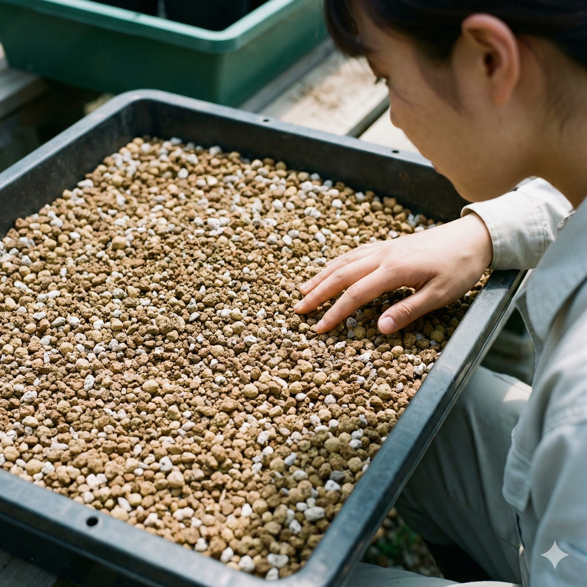 姫 オダマキ 育て 方2　姫オダマキの栽培に適した、硬質赤玉土・硬質鹿沼土・軽石を配合した水はけの良い用土