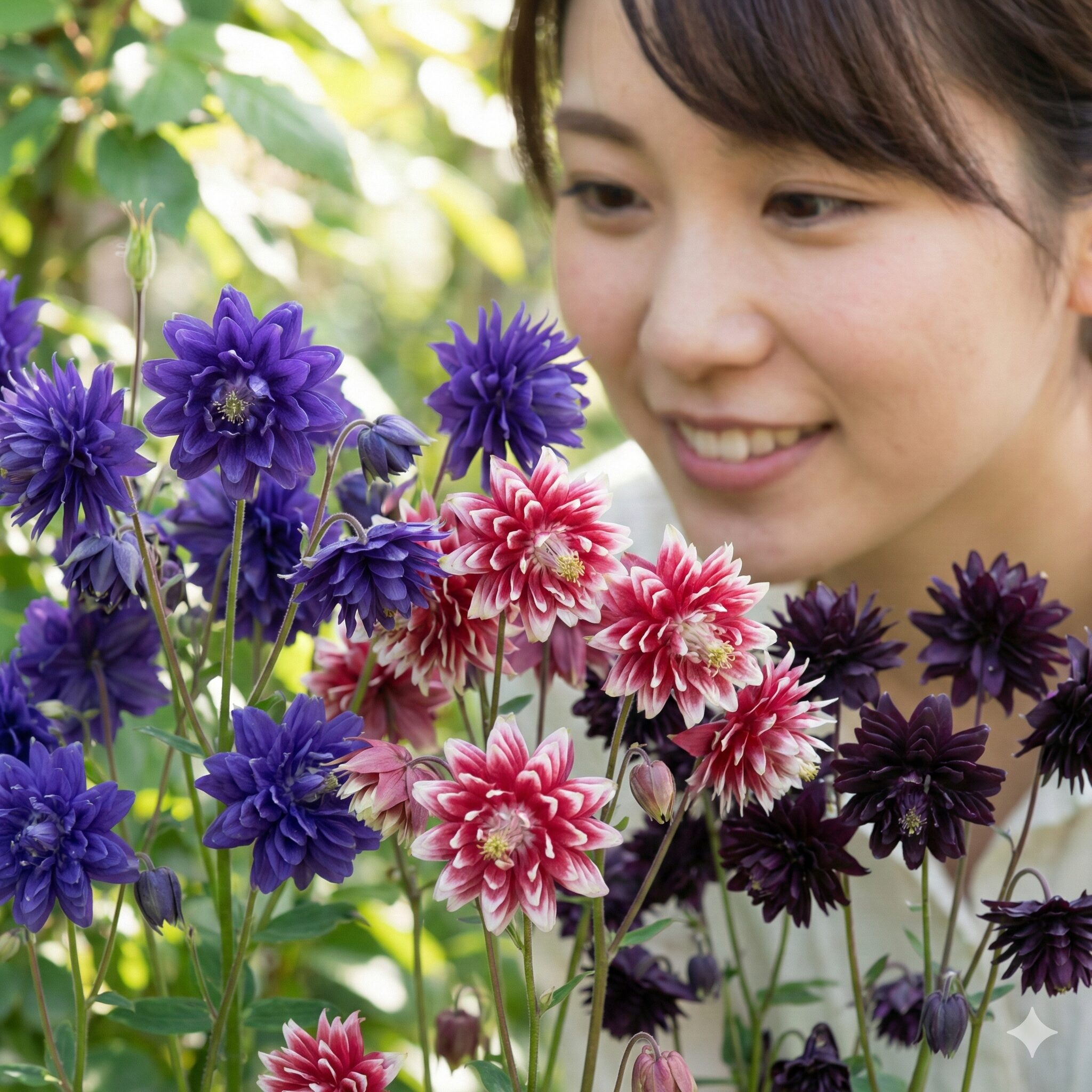 日本 オダマキ 種類5　ダリアのような八重咲きが美しいバローシリーズのオダマキの花