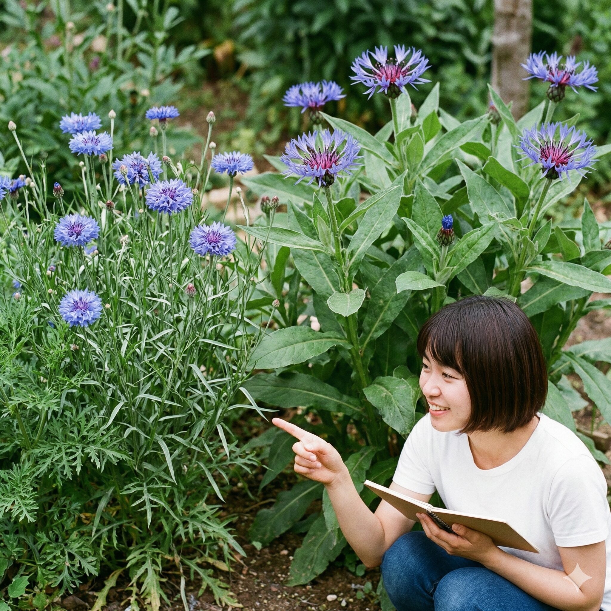 矢車菊 開花時期5　一年草の矢車菊と多年草の宿根ヤグルマギクの比較