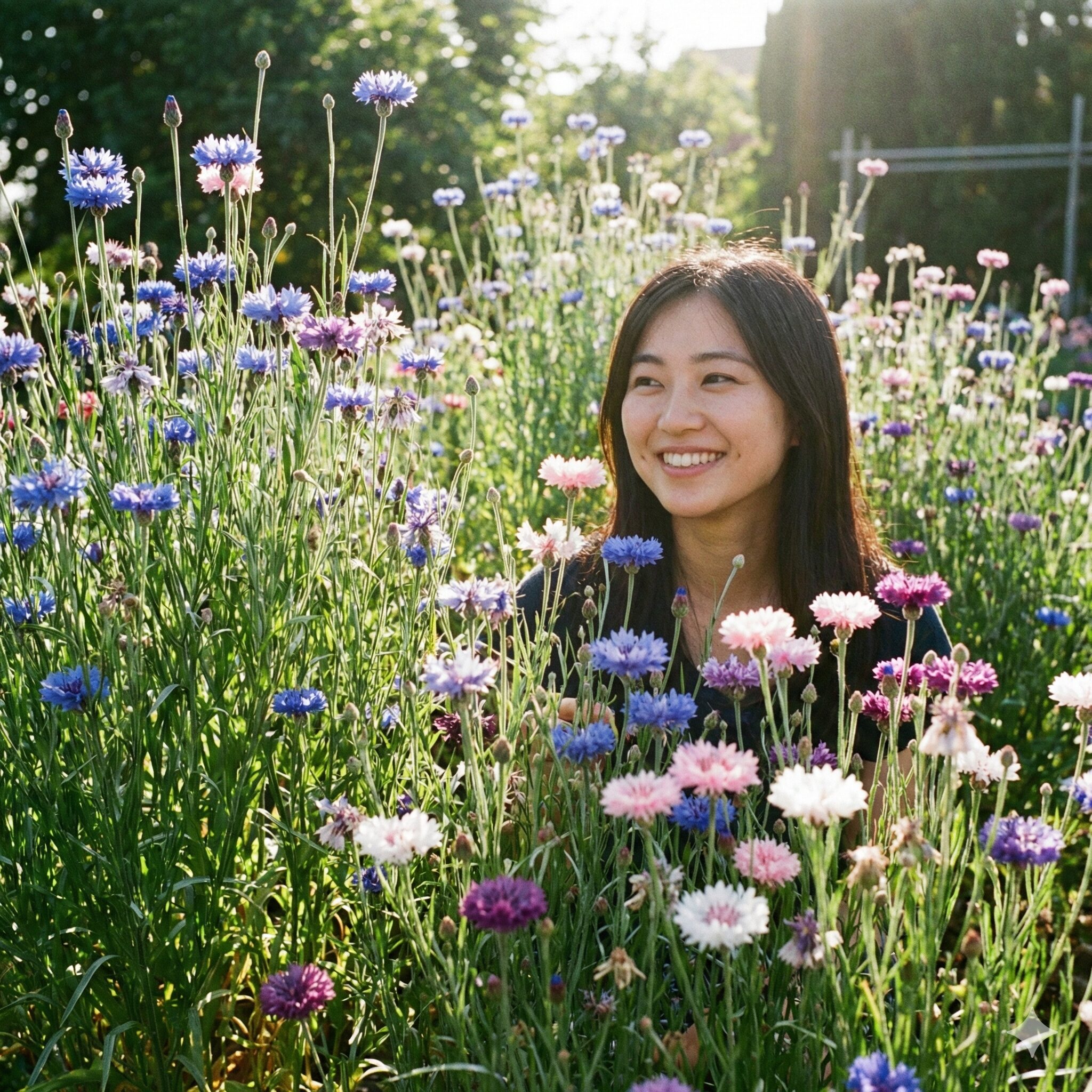 矢車菊 開花時期7　日当たりの良い場所で健康に真っ直ぐ育つ矢車菊の花壇