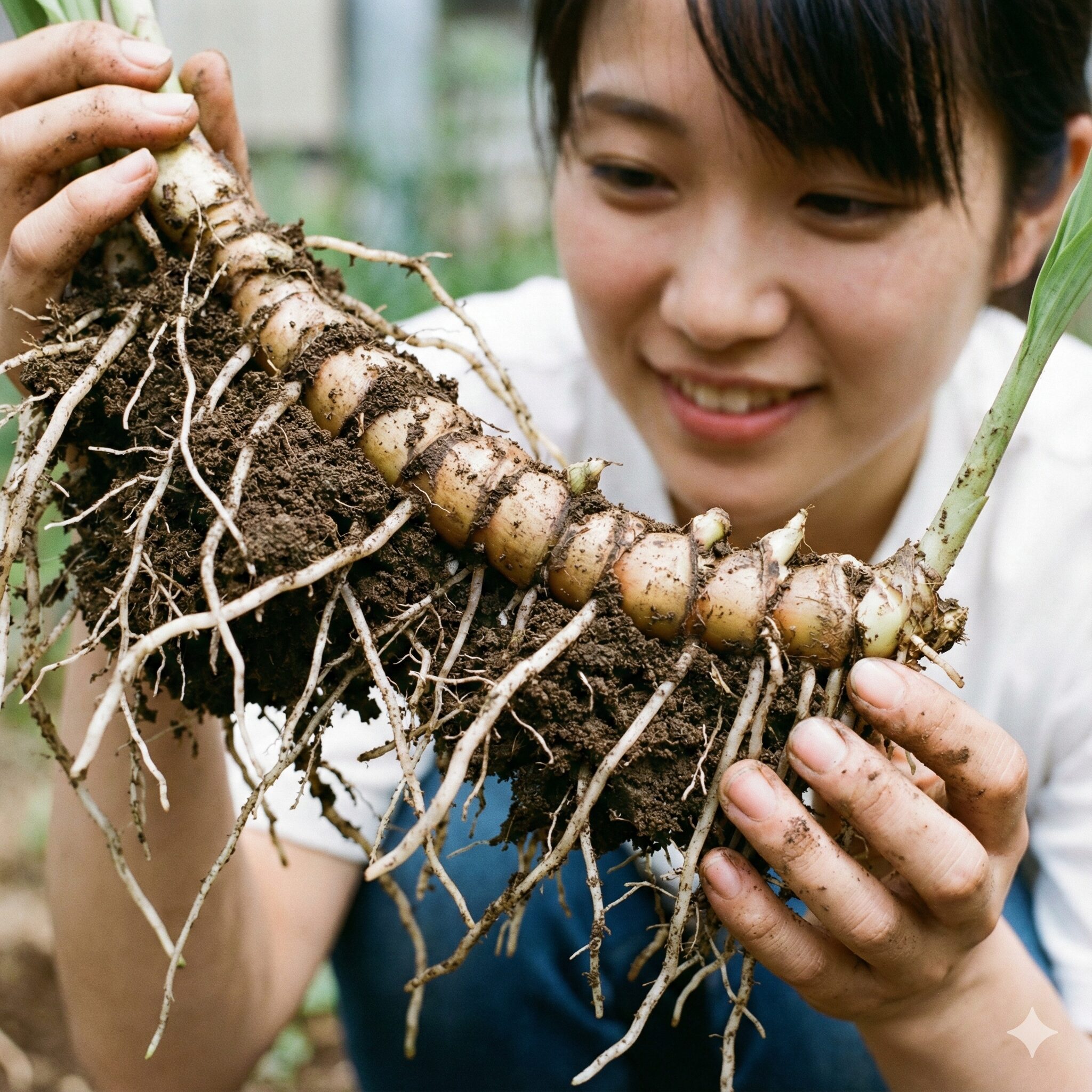 紫蘭 増えすぎ2　繁殖の勢いが強い紫蘭（シラン）の地下茎とバルブのクローズアップ
