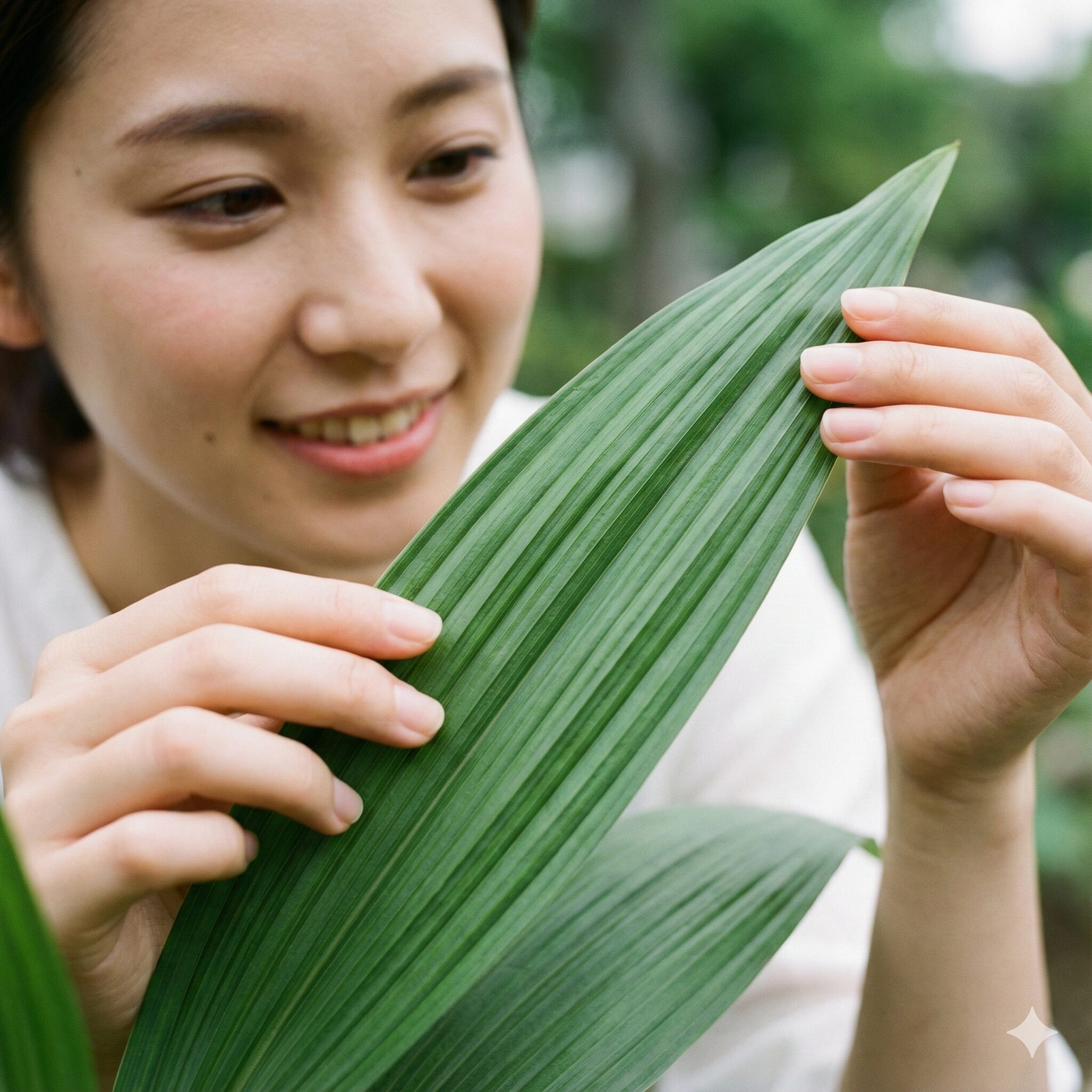 紫蘭花言葉5　学名の由来となった縦の条線が美しい紫蘭の特徴的な葉のアップ