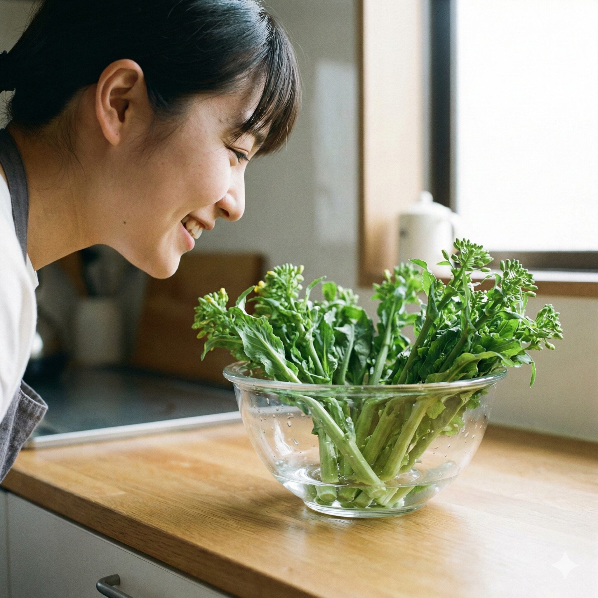 菜の花 レシピ 人気 クックパッド3　調理前に菜の花の鮮度を復活させる水揚げの手順