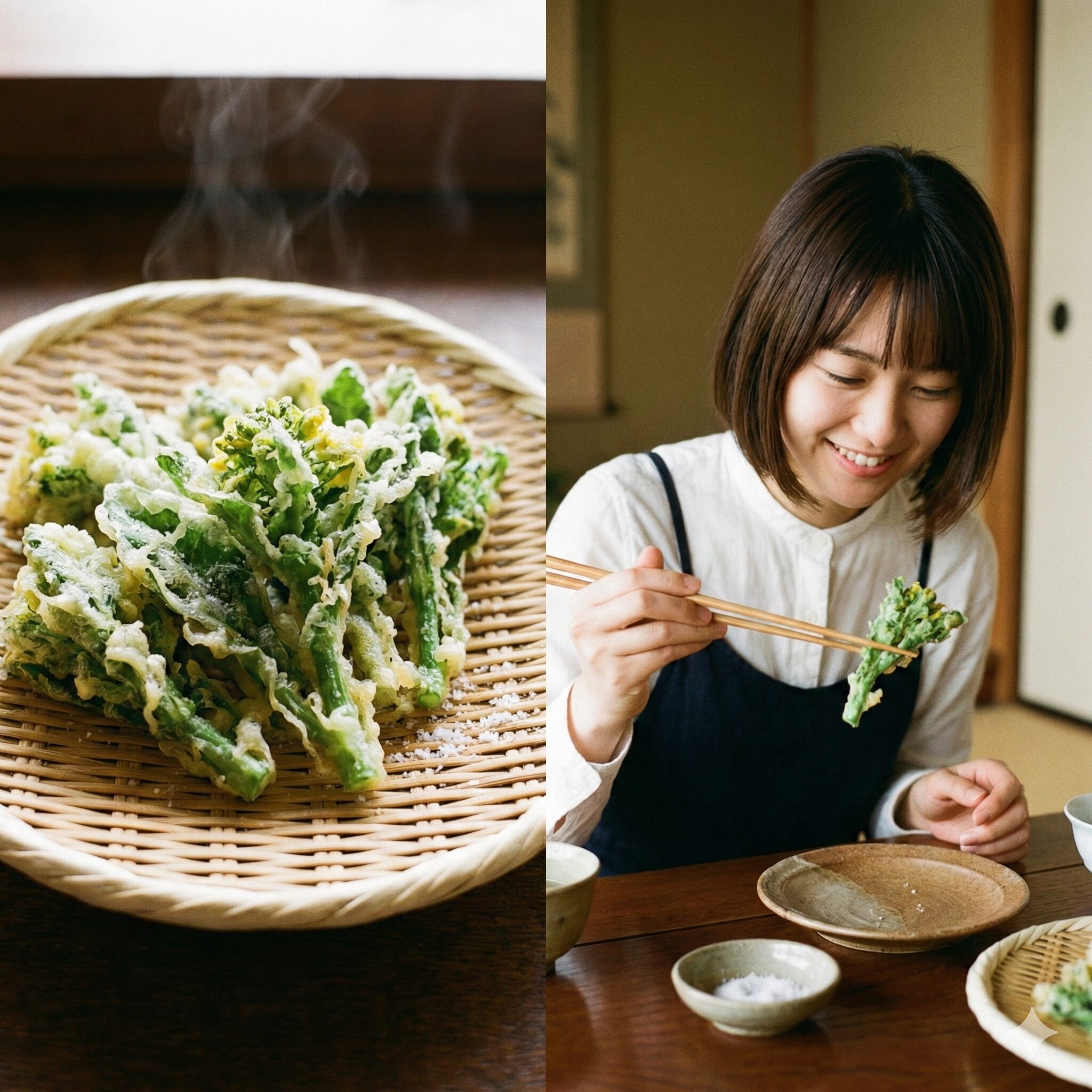 菜の花 レシピ 人気 クックパッド8　サクサクに揚げられた旬の味覚を楽しむ菜の花の天ぷら