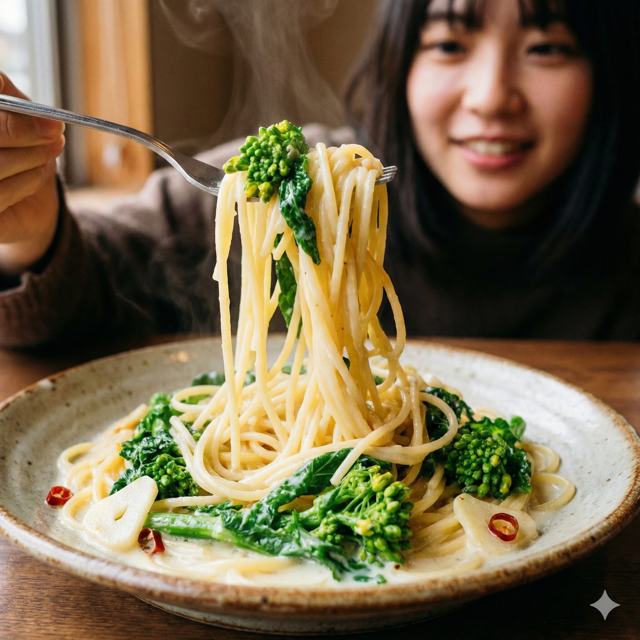 菜の花 レシピ 殿堂入り8　ソースがしっかりと乳化して絡んだ菜の花とニンニクの絶品ペペロンチーノパスタ