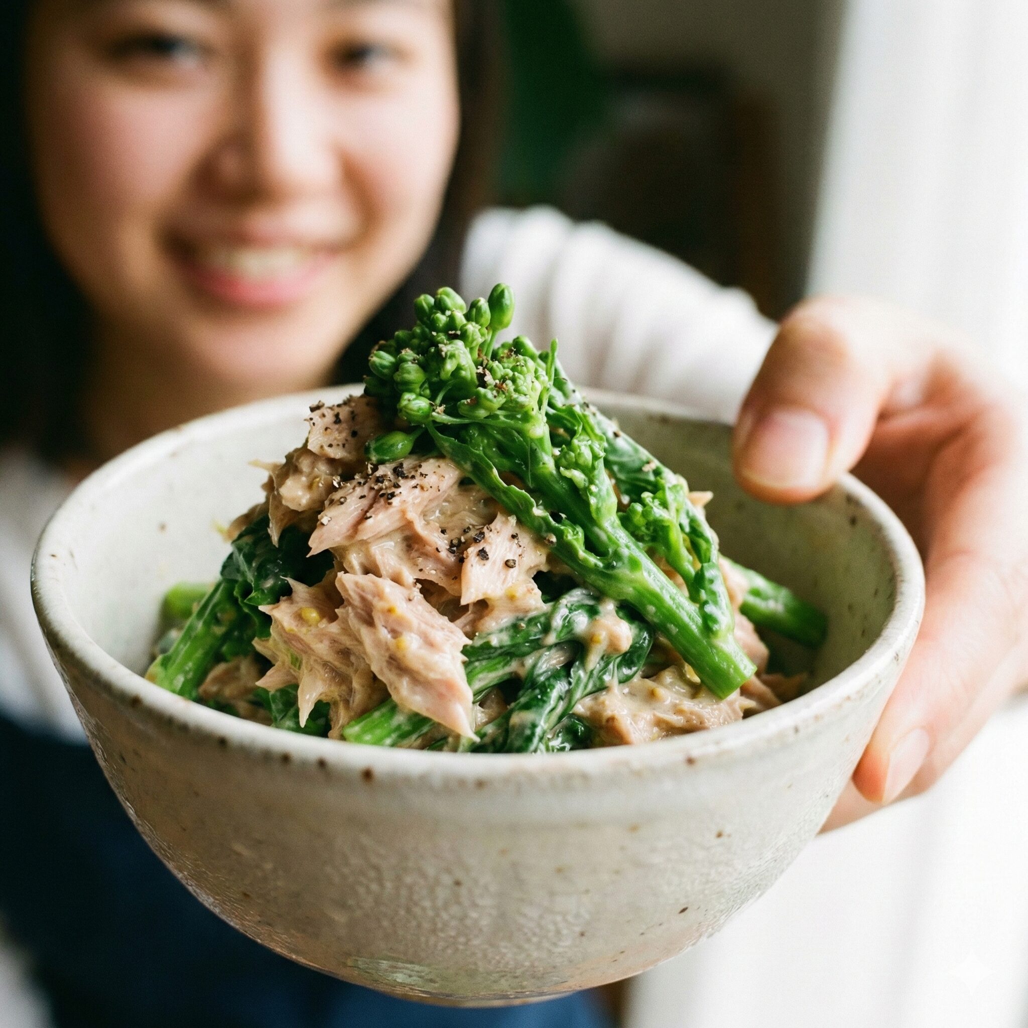 菜の花 辛子和え めんつゆ8　ツナを加えたボリューム満点の菜の花の辛子和えアレンジ。