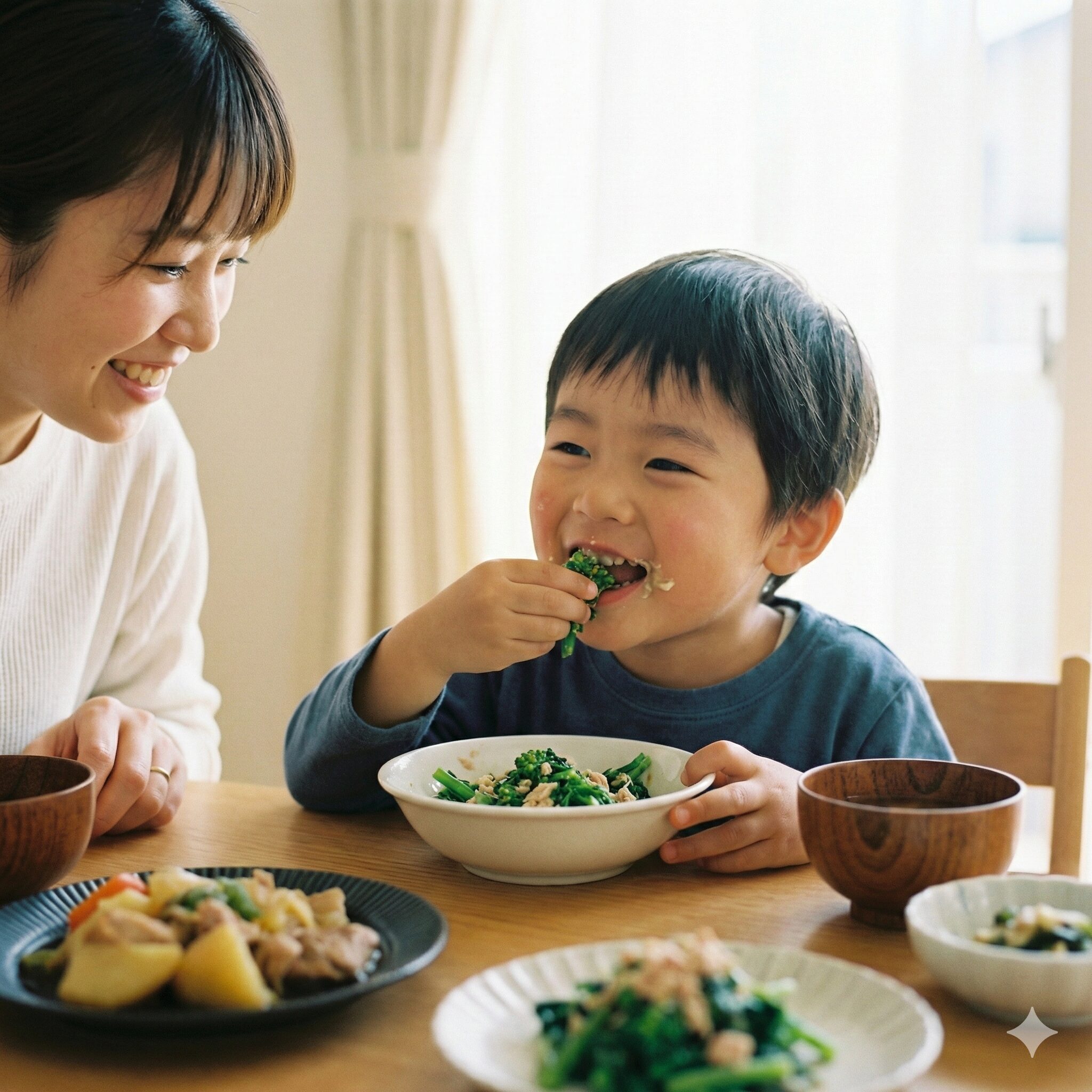 菜の花 辛子和え 白だし8　ツナとマヨネーズでアレンジした菜の花の辛子和え。子供にも食べやすいマイルドな味わい。