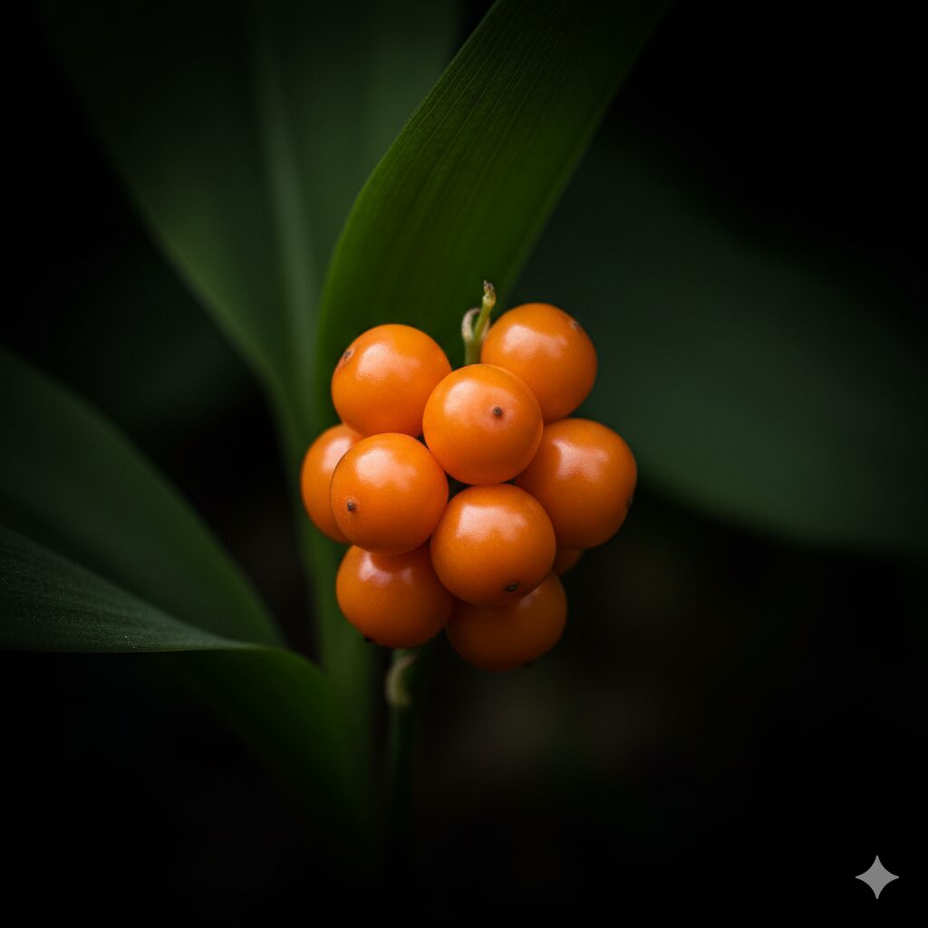 すずらん 育て方 地植え10　強い毒性を持つスズランの赤い実のクローズアップ画像