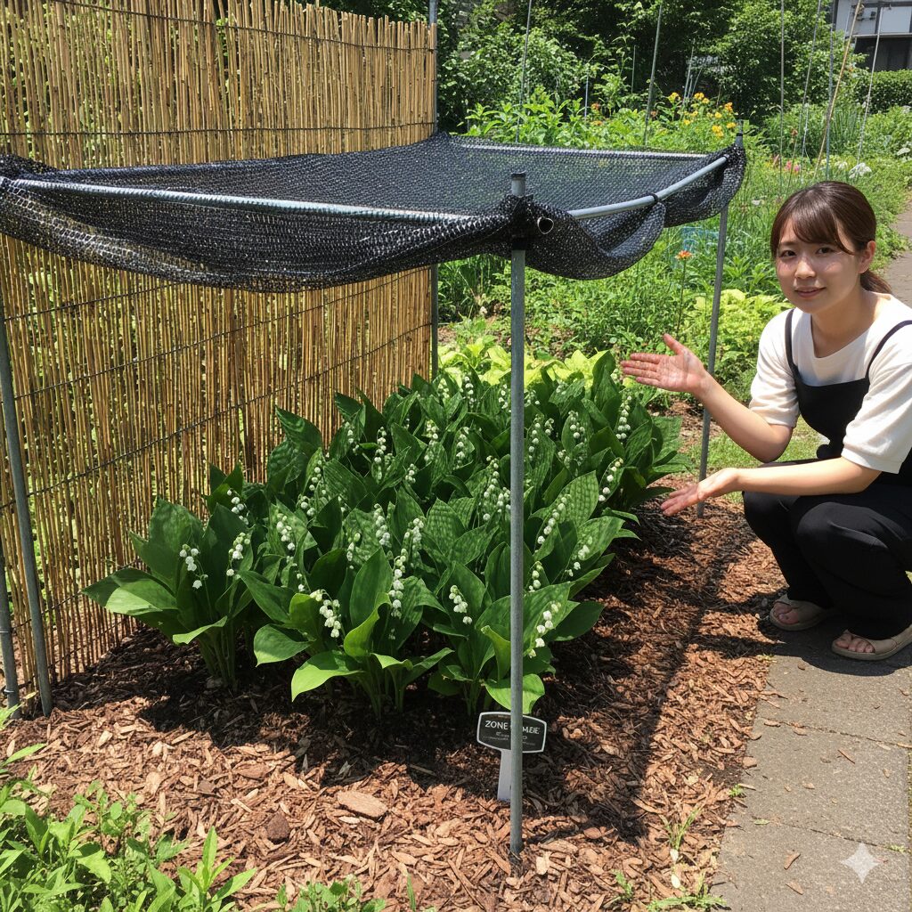 すずらん 育て方 花が咲かない9　夏の直射日光を遮るよしずの設置とスズランの夏越し対策