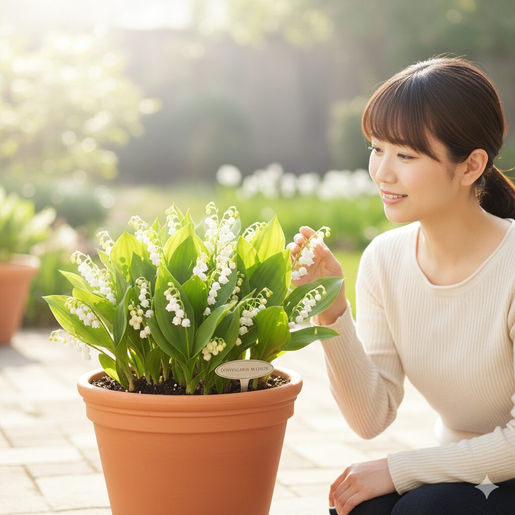 すずらん 鉢植え 育て方2　ドイツスズランの花の内側にある赤い斑点。種類を見分けるための重要な特徴。
