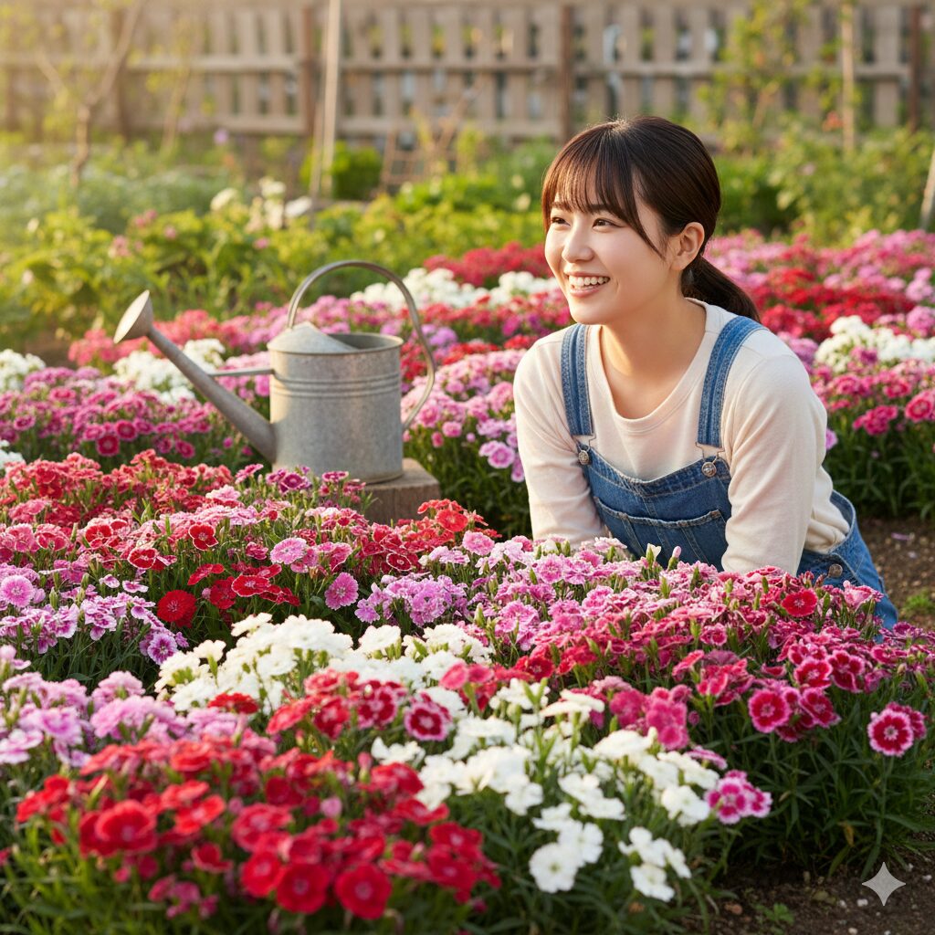なでしこ 種まき 時期10 種まきから大切に育てて庭いっぱいに美しく開花した色とりどりのナデシコの花園