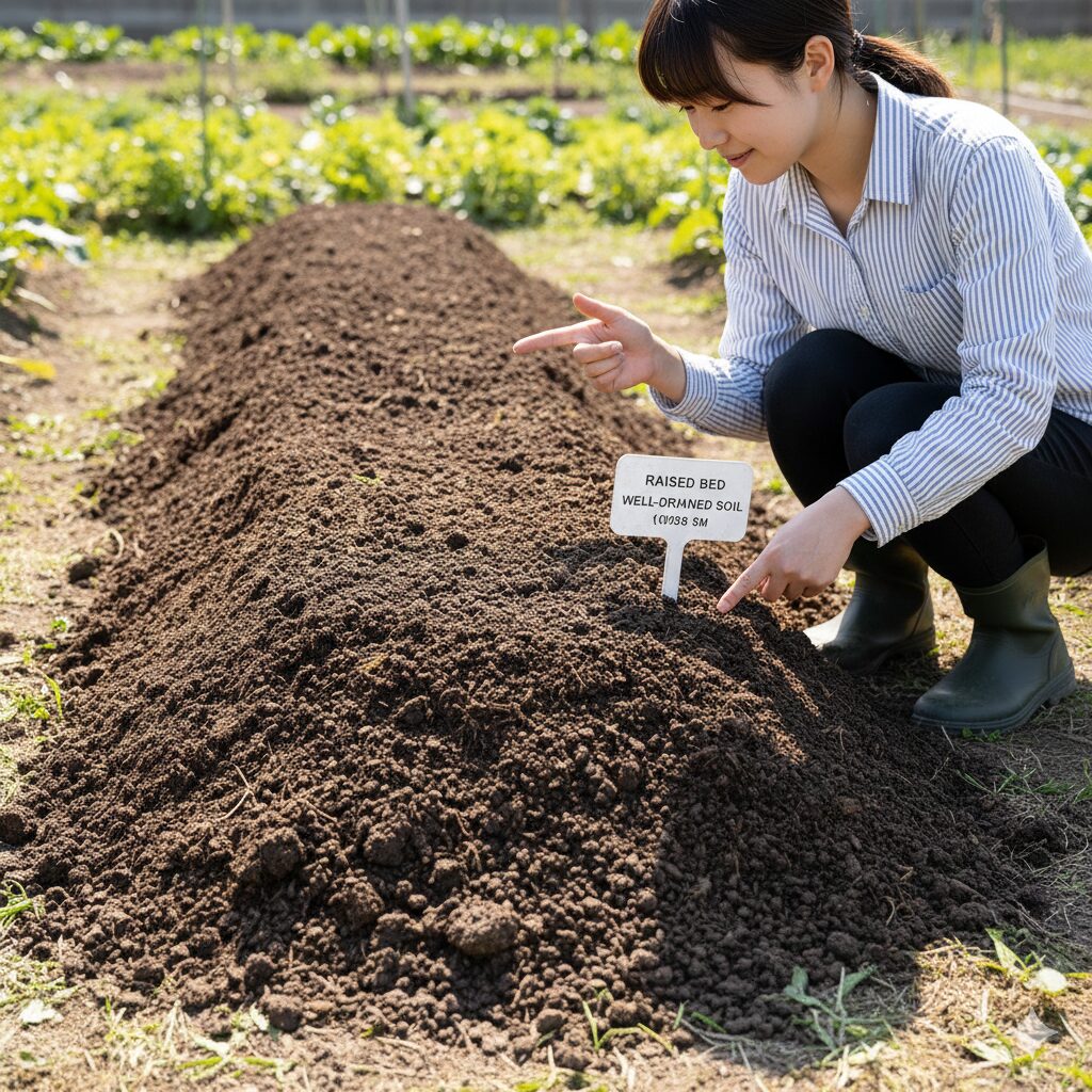 なでしこ 種まき 時期7 根腐れを防止するために高く盛り上げたナデシコ栽培用の高畝(たかうね)の全景