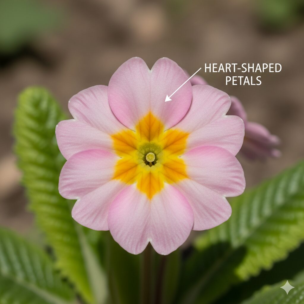 なでしこに似た花8　花びらの先端がハート型に凹んでいるサクラソウの花の拡大