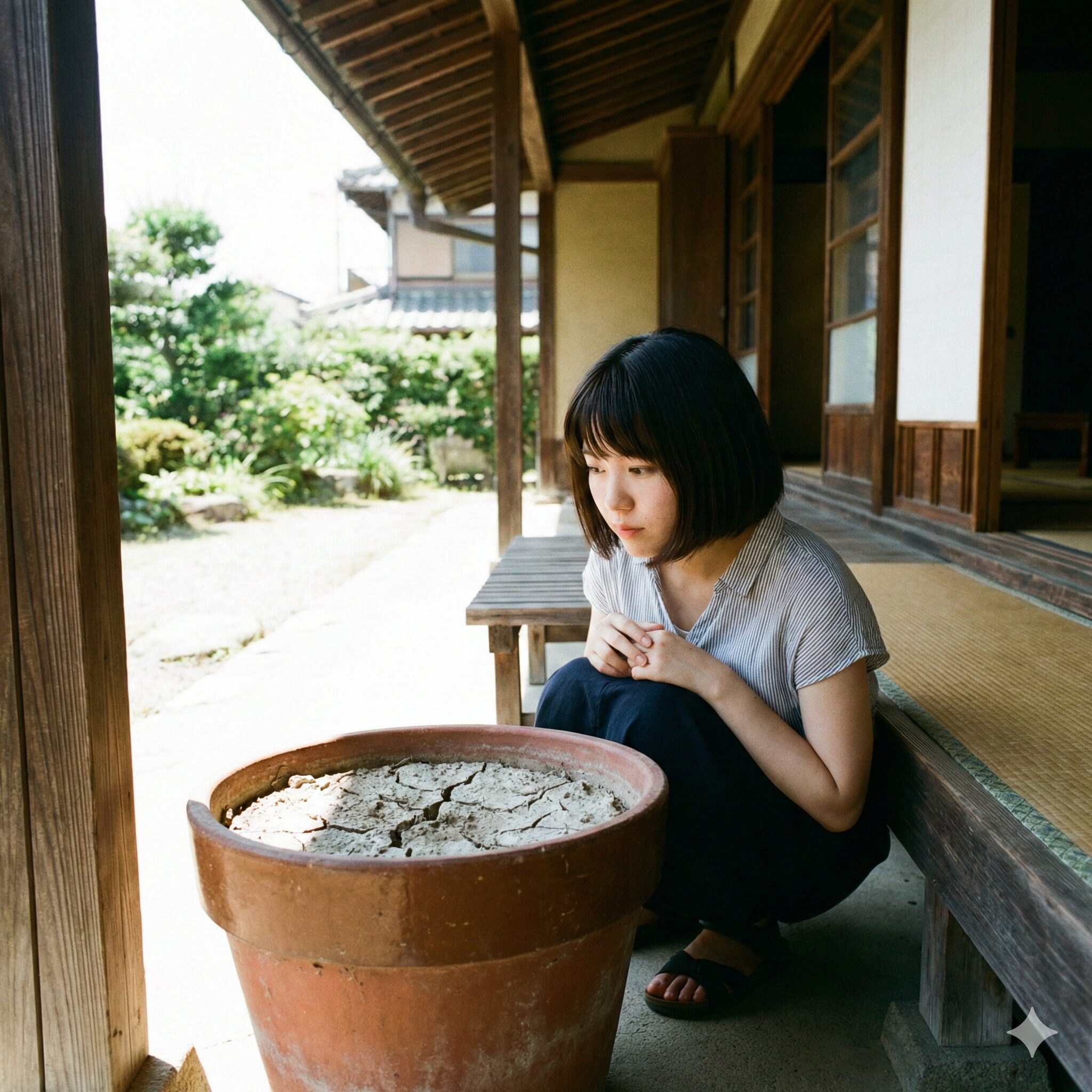 アネモネ ほったらかし3　アネモネの夏越しのための軒下の涼しい日陰での鉢植え管理