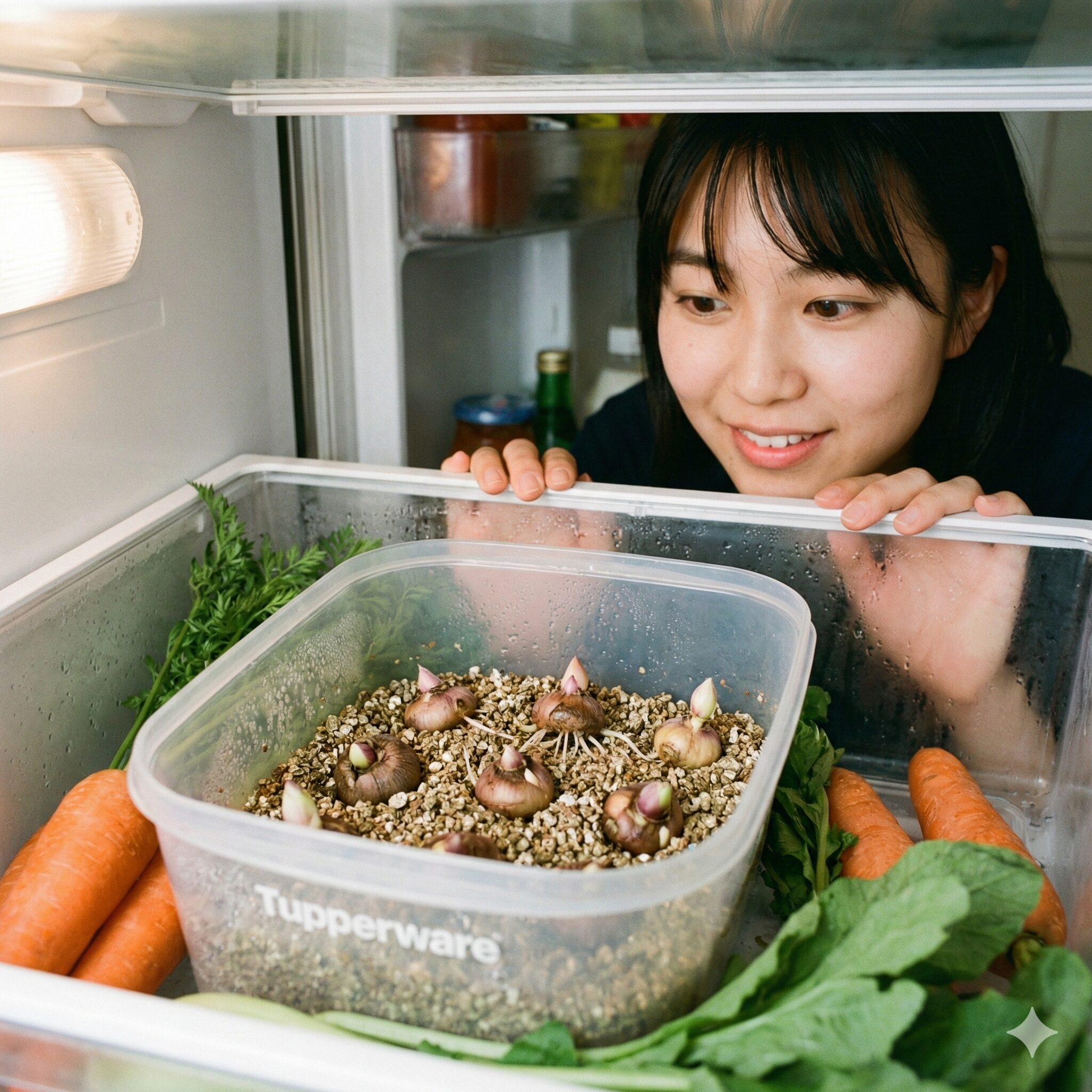 アネモネ ほったらかし5　冷蔵庫の野菜室でゆっくりと行うアネモネ球根の吸水処理（催芽処理）