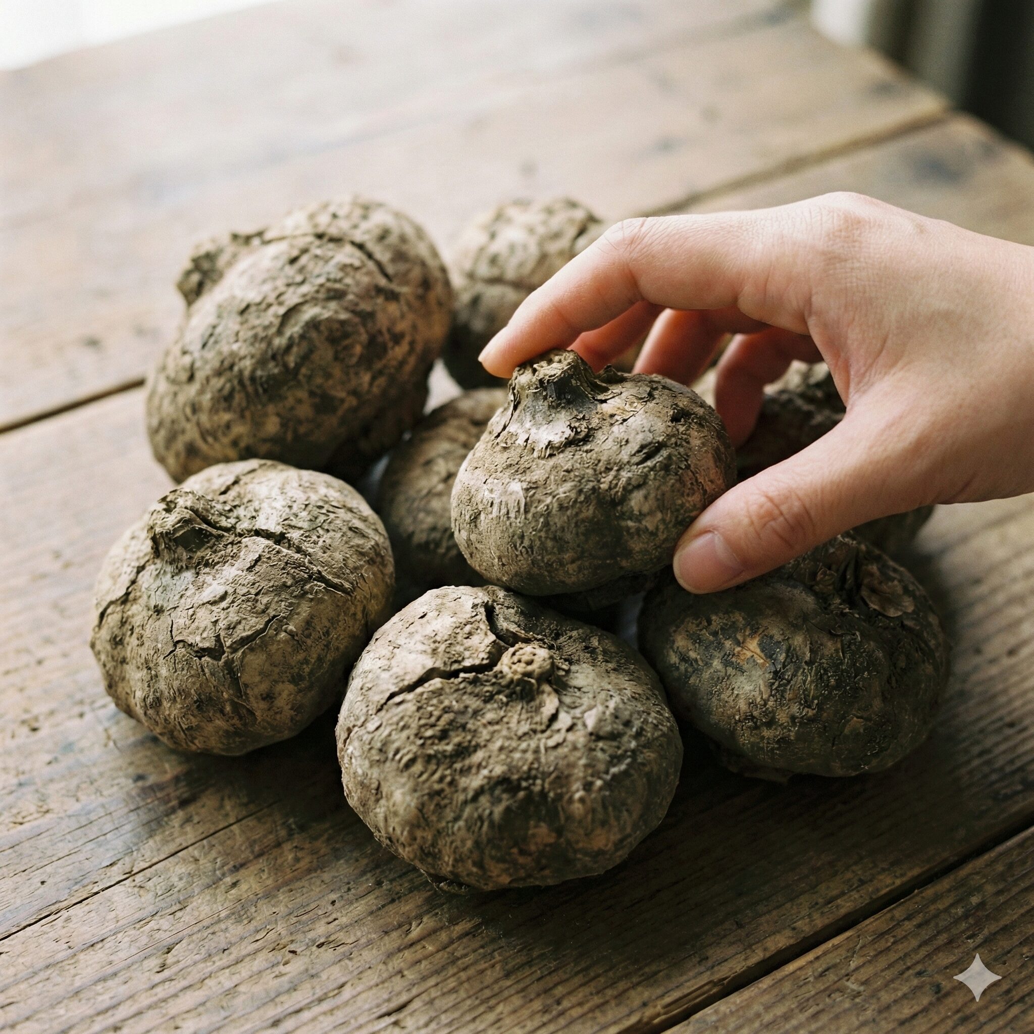 アネモネ 植える時期2　乾燥して小石のように見えるアネモネの未処理の球根（塊茎）