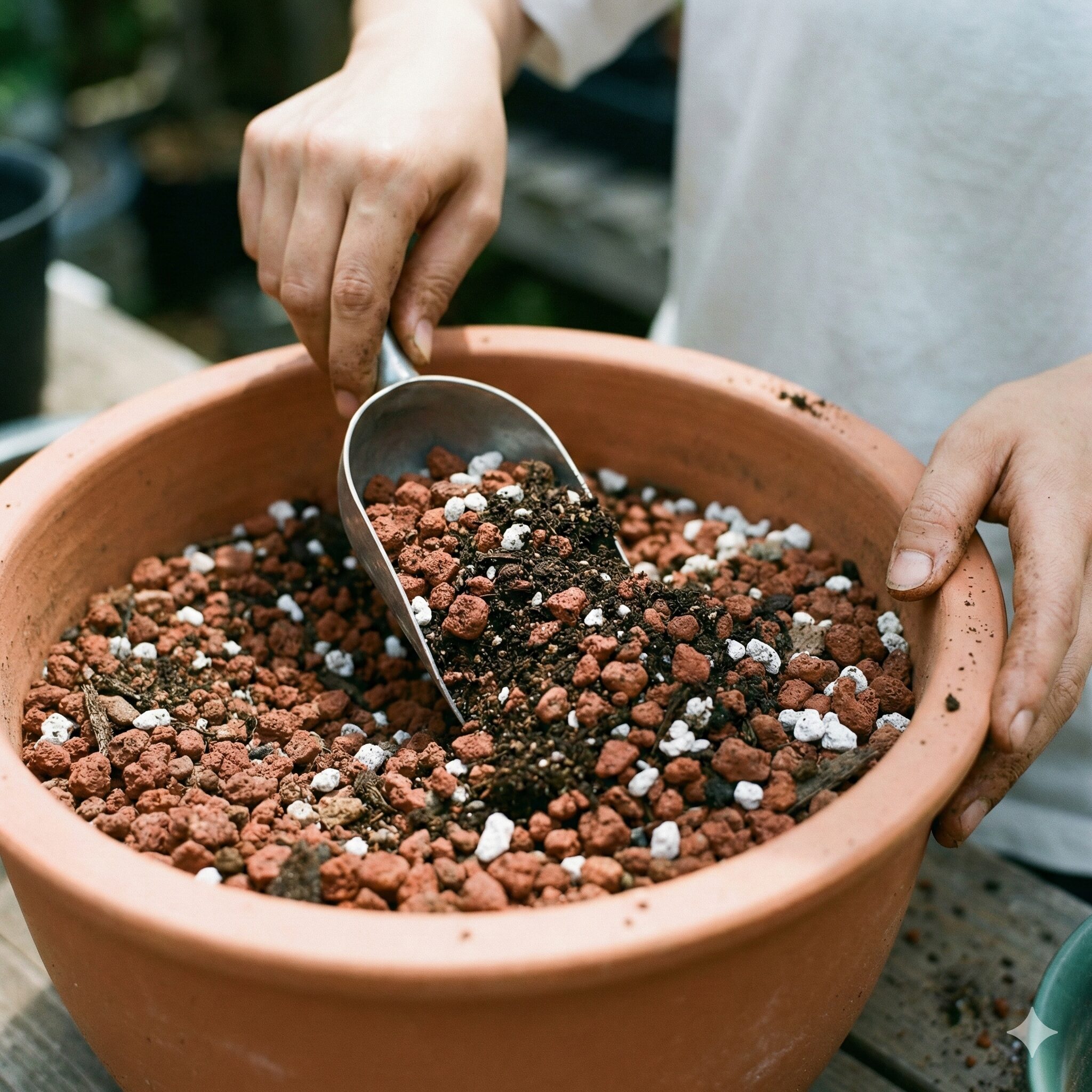 アネモネ 植える時期5　アネモネの鉢植えに最適な赤玉土や軽石を混ぜた水はけの良い用土