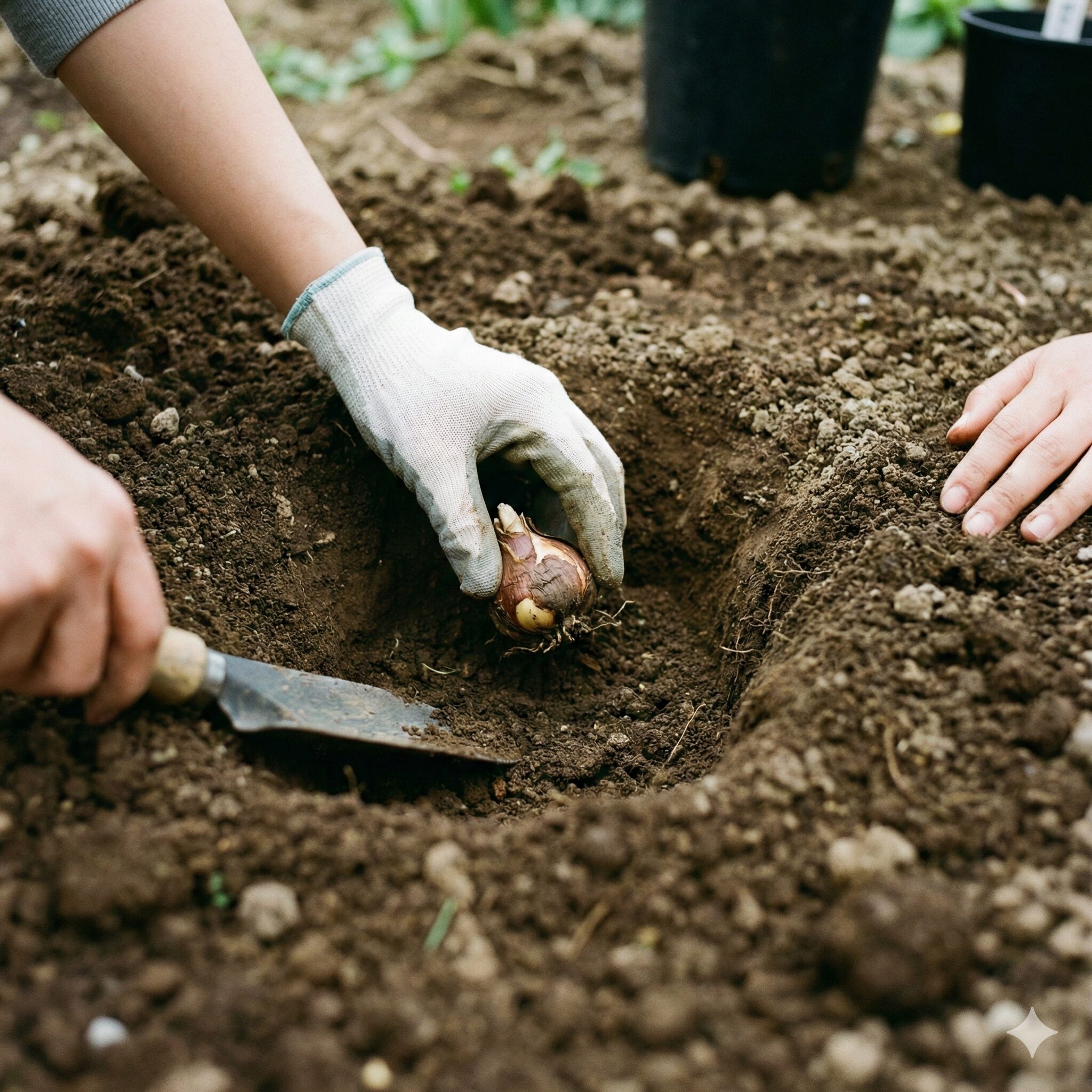 アネモネ 植える時期6　アネモネの球根の向きを気にせず横向きに定植する様子