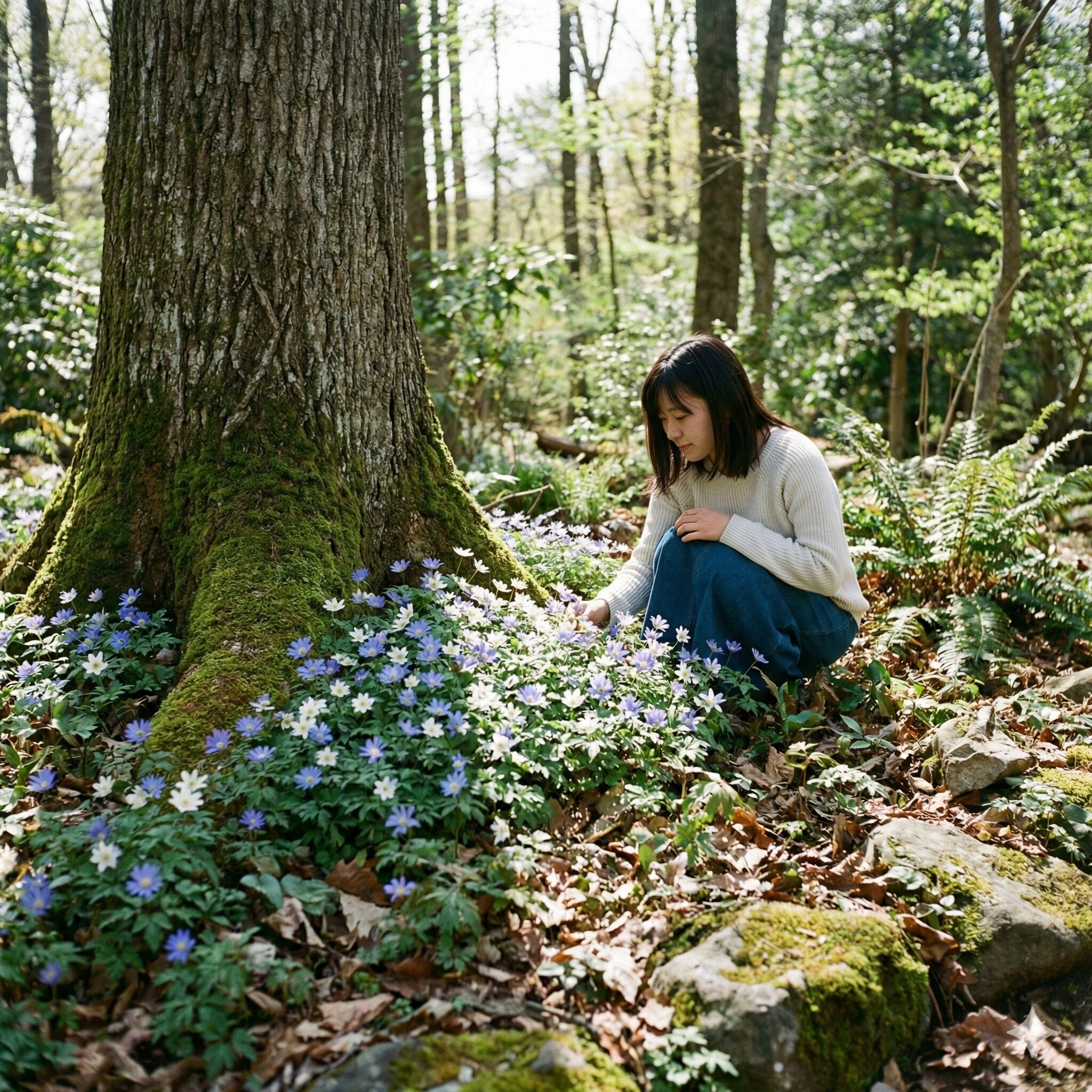 アネモネ 育て方 地植え6　木陰でナチュラルに群生する植えっぱなしのアネモネ・ブランダ