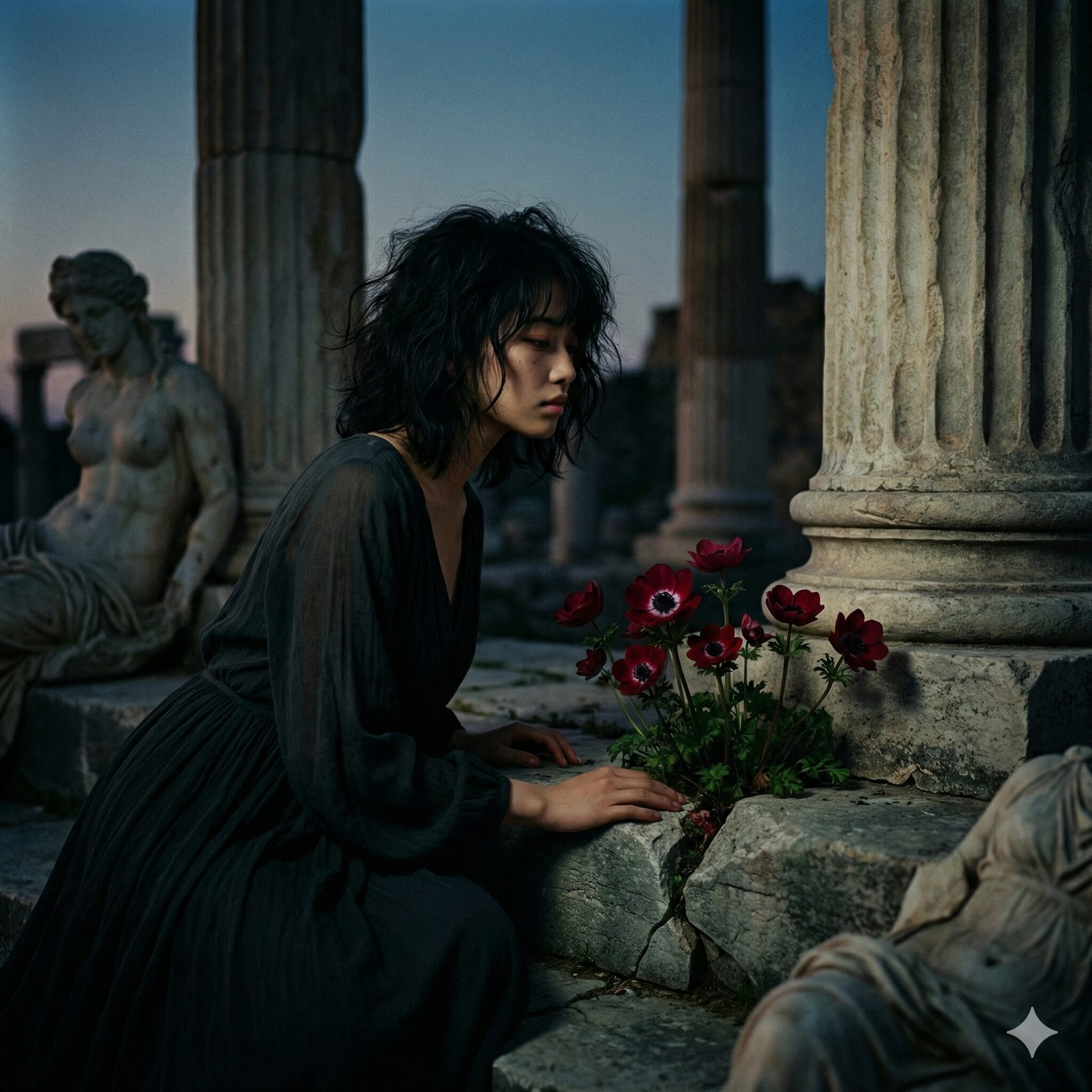 アネモネ花言葉 黄色2　ギリシャ神話を彷彿とさせる、幻想的でドラマチックな赤いアネモネの一輪