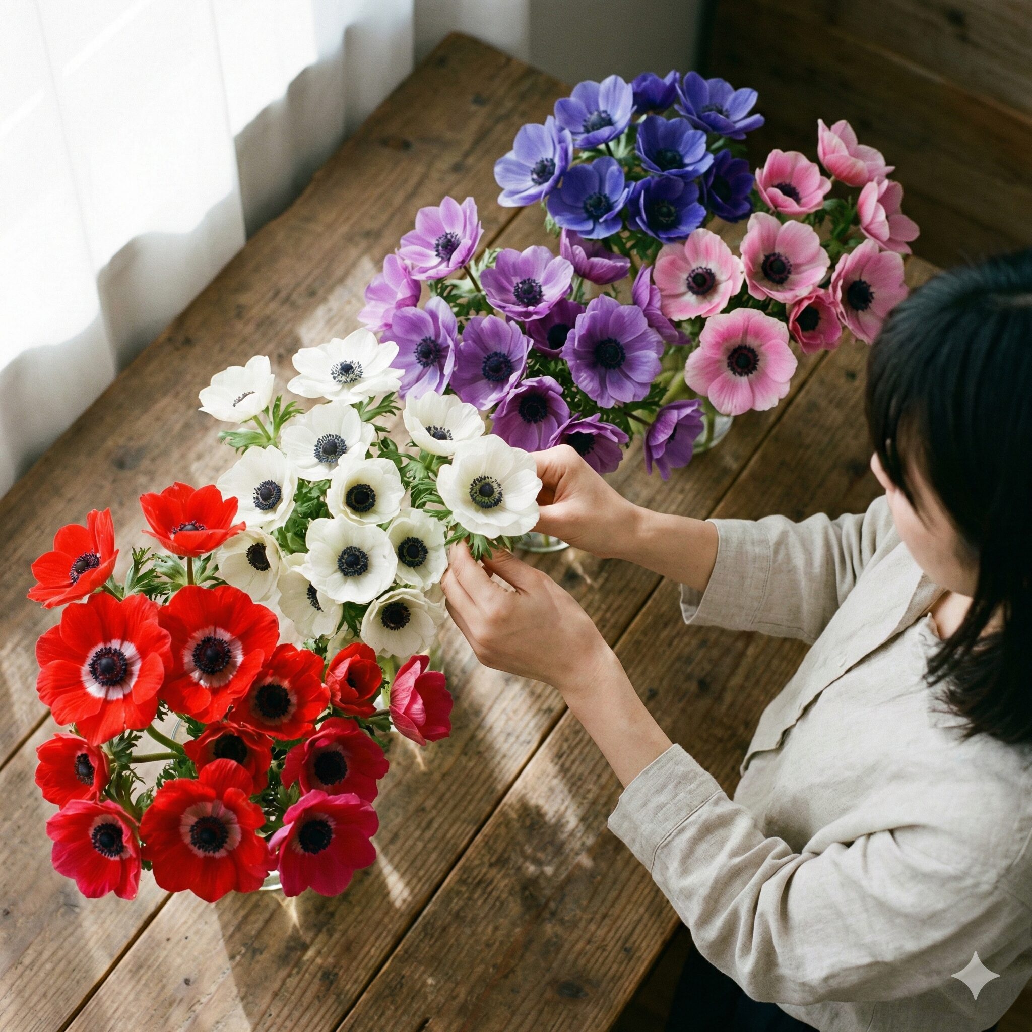 アネモネ花言葉 黄色4　色別の意味が異なる、赤・白・紫・青・ピンクのアネモネのカラーバリエーション