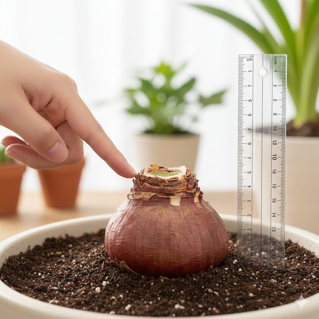 アマリリス 球根 太らせる6 アマリリスの球根を太らせるための正しい植え方である浅植えの深さの目安