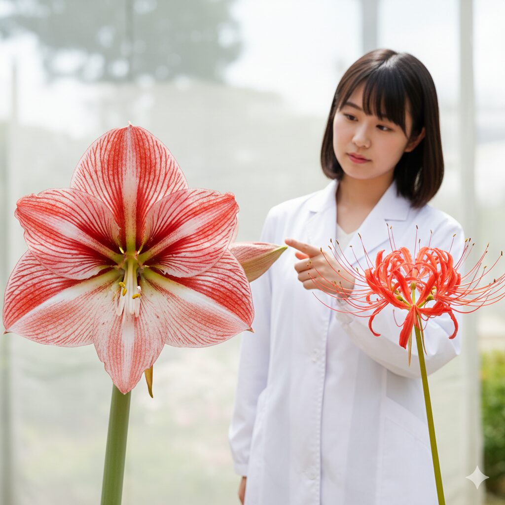 アマリリス 花 言葉 怖い10　形状が似ているアマリリスと彼岸花（リコリス）の比較写真