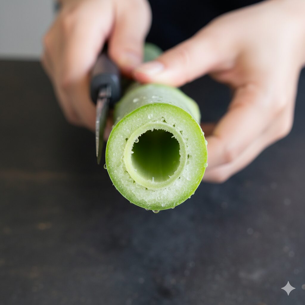 アマリリス 花 言葉 怖い6　内部が空洞になっているアマリリスの茎の切断面