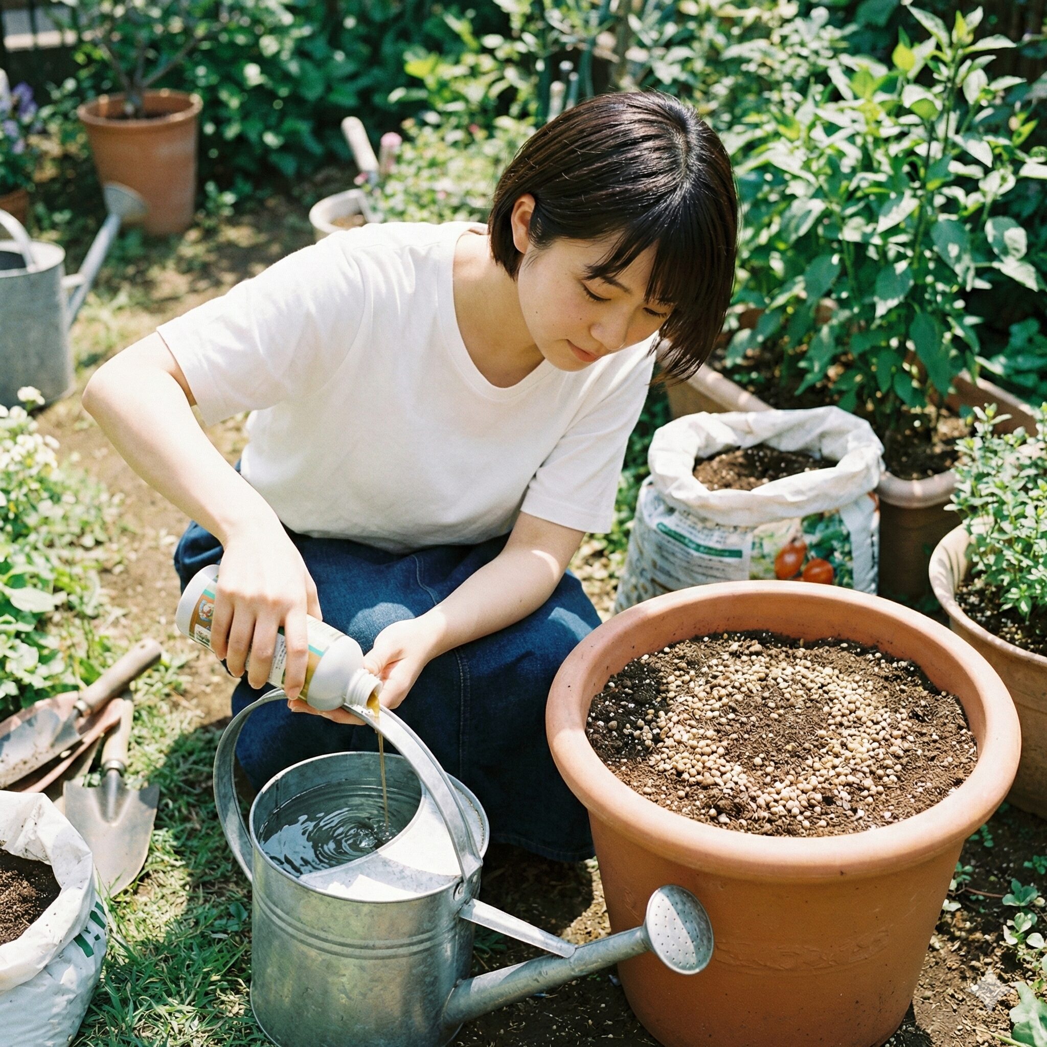 カンパニュラ ホワイトライクミー 育て方6　カンパニュラの開花を促進するための緩効性肥料と液体肥料の追肥