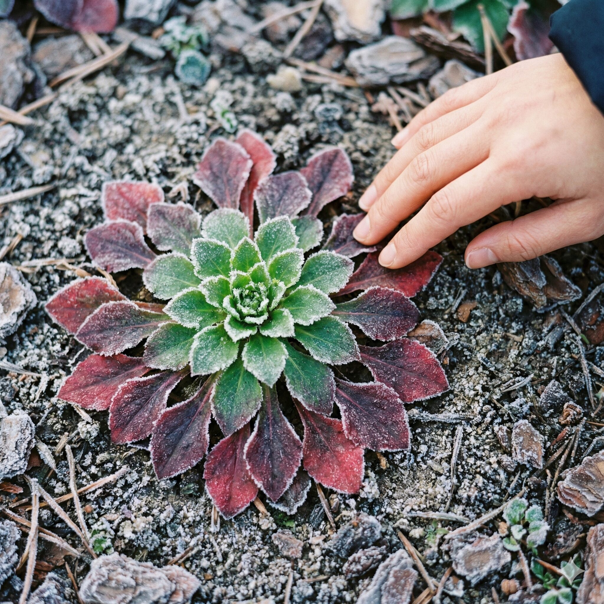 カンパニュラ メリーベル 地植え9　冬の寒さに耐えて休眠するロゼット状のカンパニュラ・メリーベル