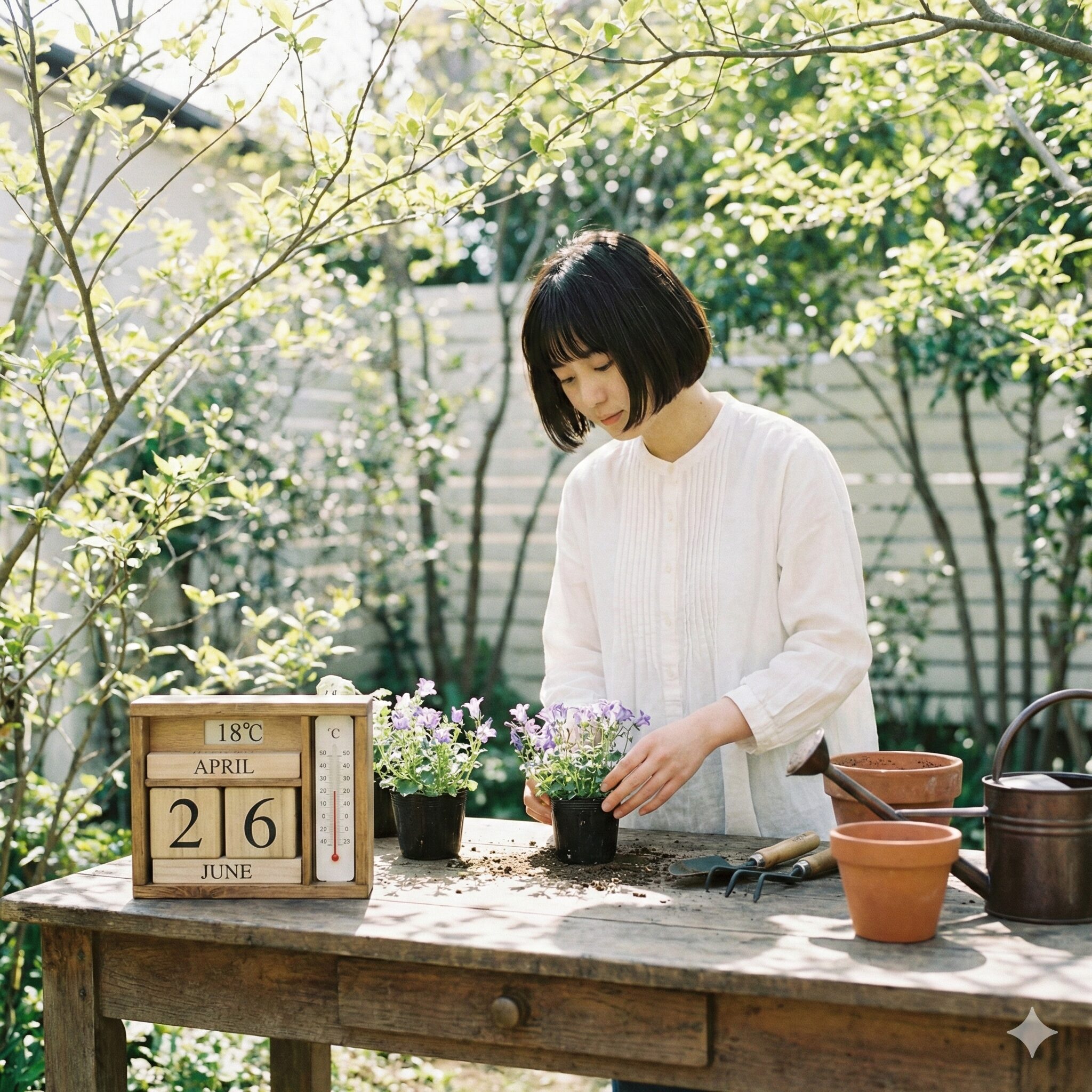 カンパニュラ 挿し木1　春の最適な時期にカンパニュラの挿し木を準備する様子