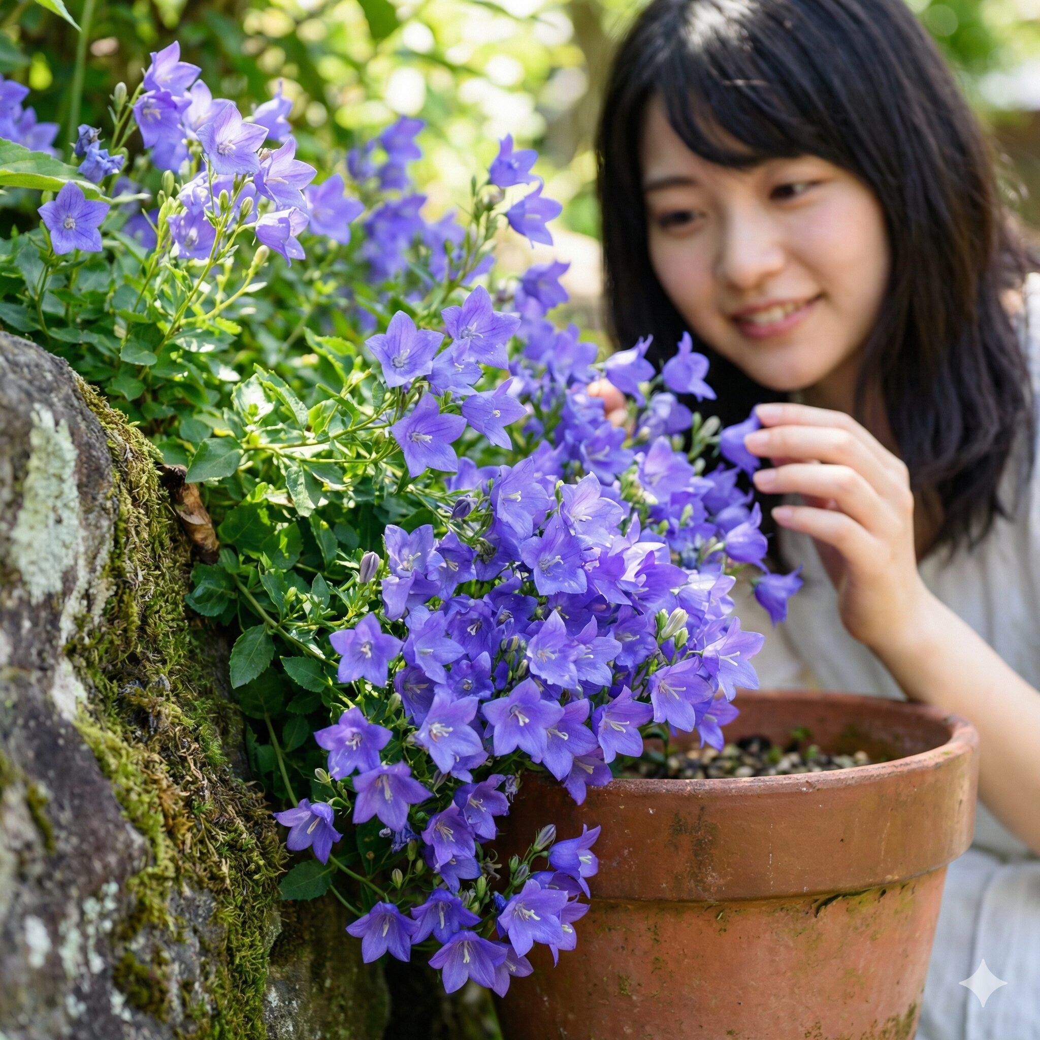 カンパニュラ 種まき 時期3　岩場や鉢植えで溢れるように咲く多年草タイプのベルフラワー（オトメギキョウ）。
