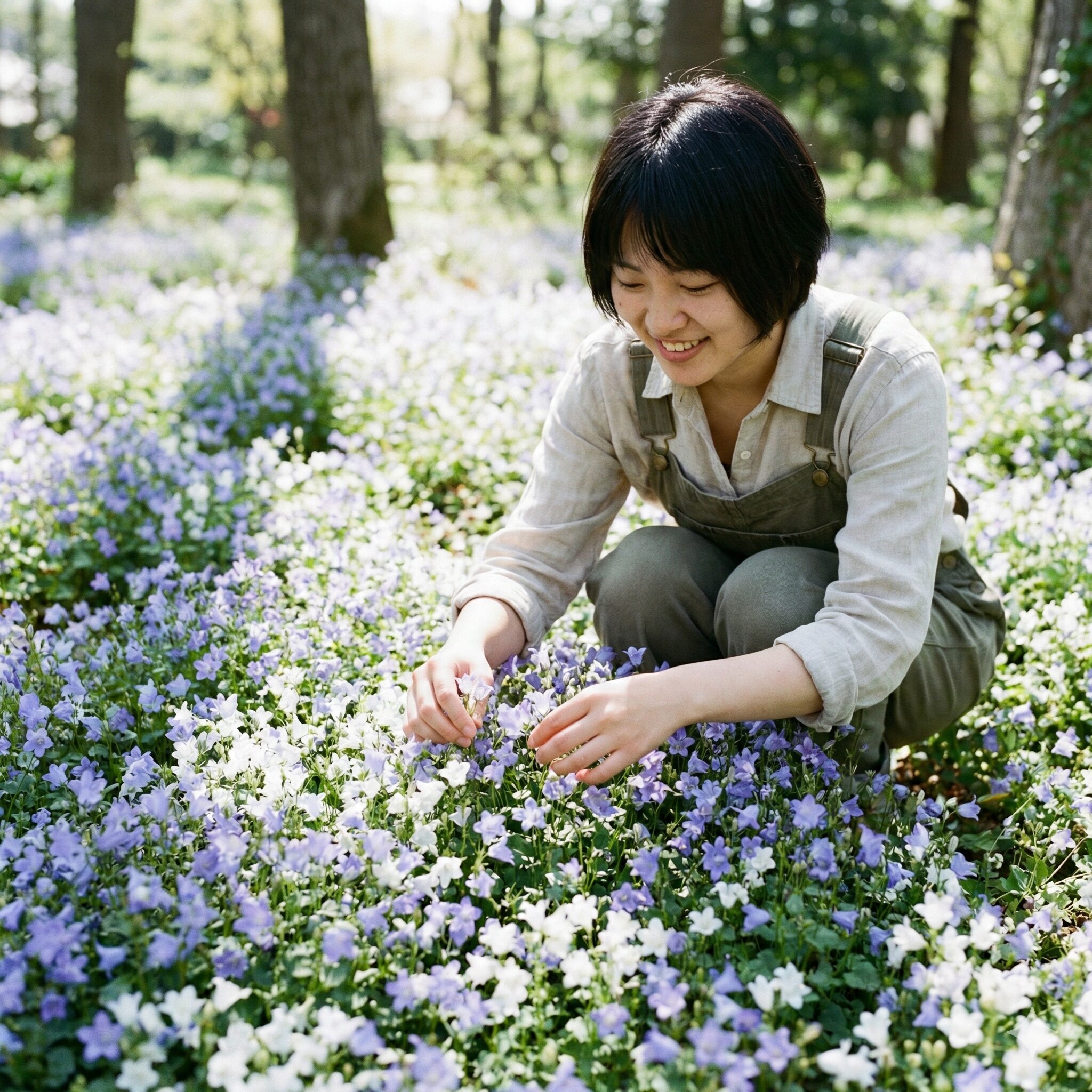 カンパニュラ 花言葉 うるさい4　カーペット状に密集して咲く愛らしいベルフラワー（オトメギキョウ）