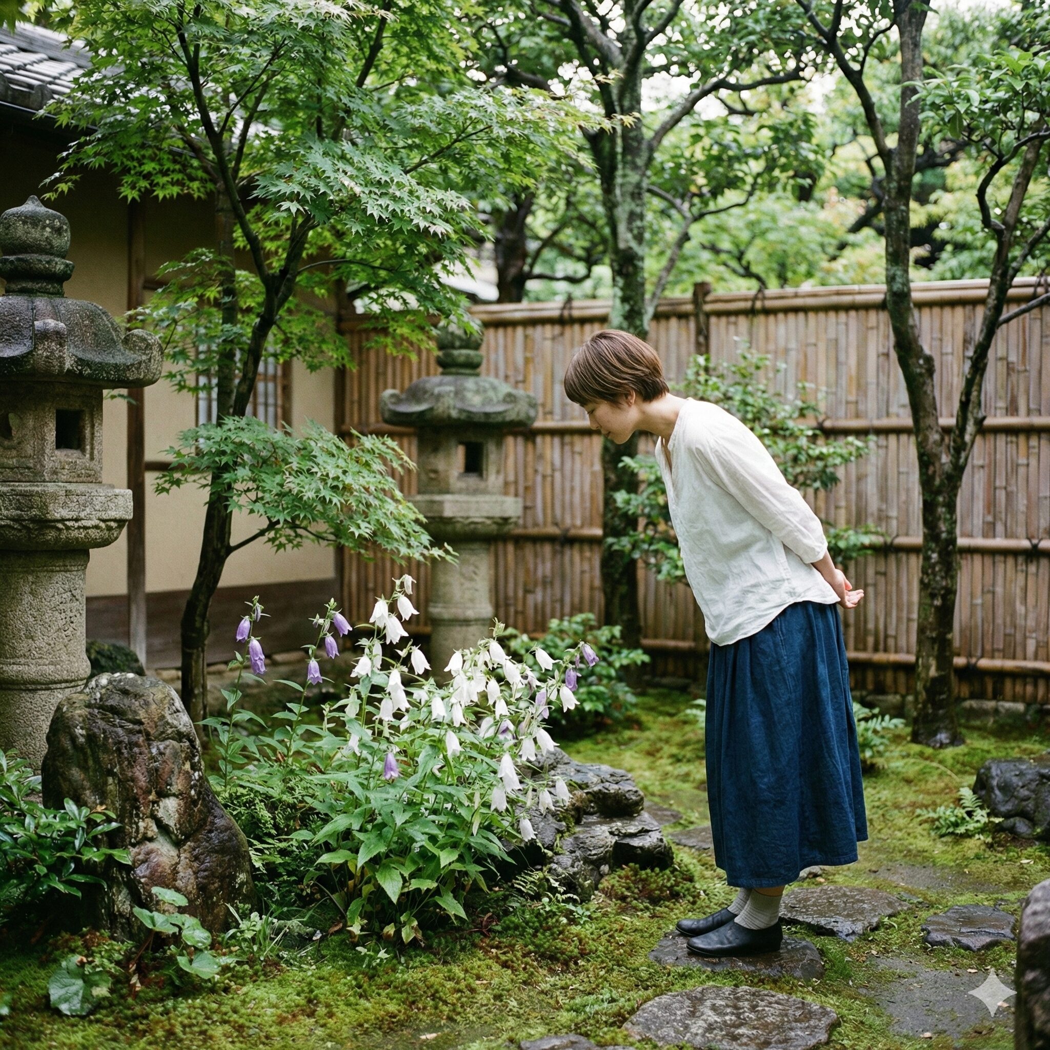 カンパニュラ 花言葉 うるさい7　日本の庭園で誠実な印象を与えるホタルブクロ（カンパニュラ属）